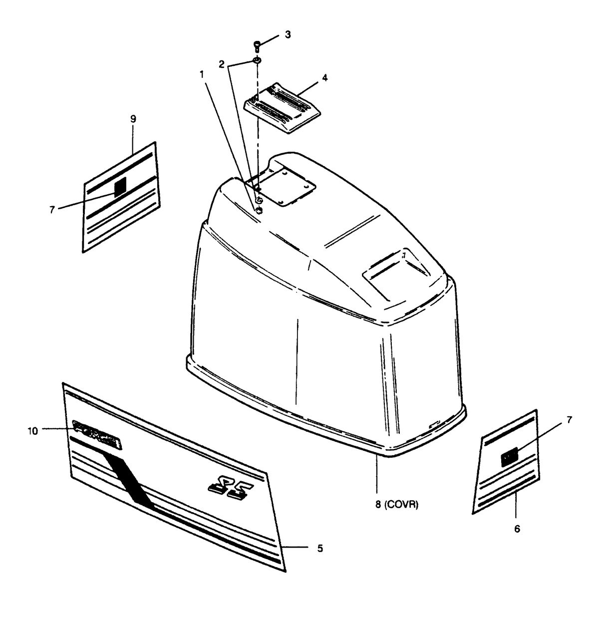 FORCE FORCE 1989 85 H.P. "D" MODELS ENGINE COVER FORCE MODELS