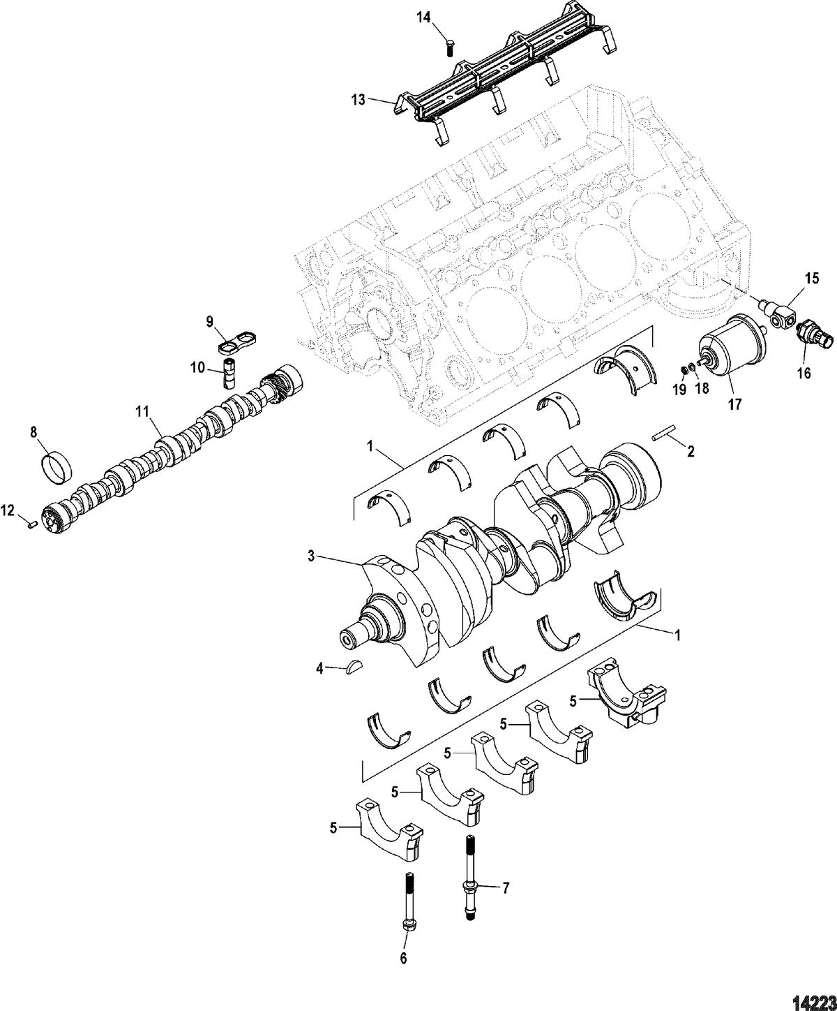 MERCRUISER 350 MAG (MPI)SKI Cylinder Block, Camshaft And Crankshaft