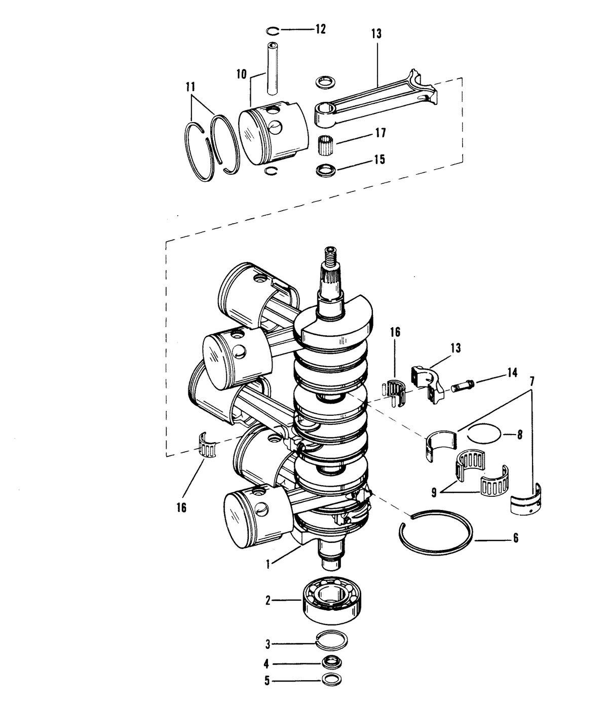 RACE OUTBOARD FORMULA 1 2 LITRE (EFI) CRANKSHAFT, PISTONS AND CONNECTING RODS