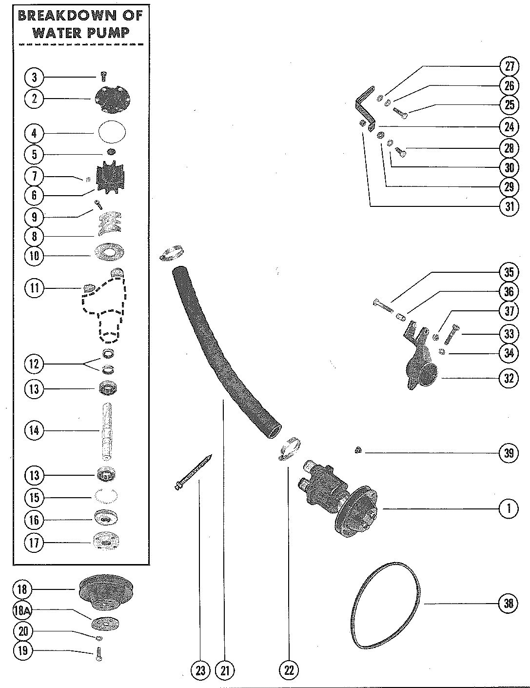 MERCRUISER 233 ENGINE WATER PUMP ASSEMBLY, COMPLETE INBOARD