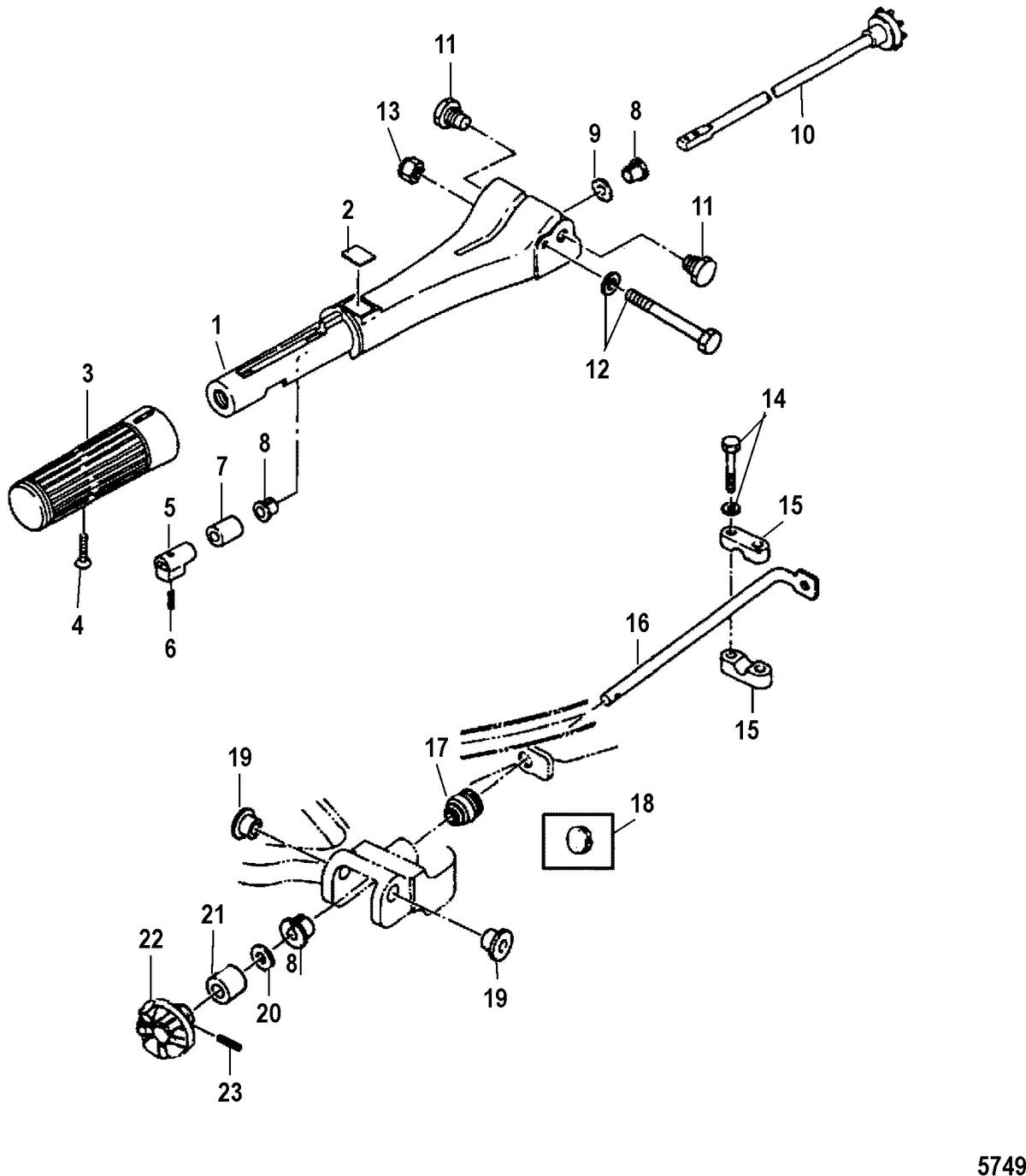 MERCURY/MARINER 25/30HP (2 CYL/430CC) INTERNATIONAL Tiller Handle