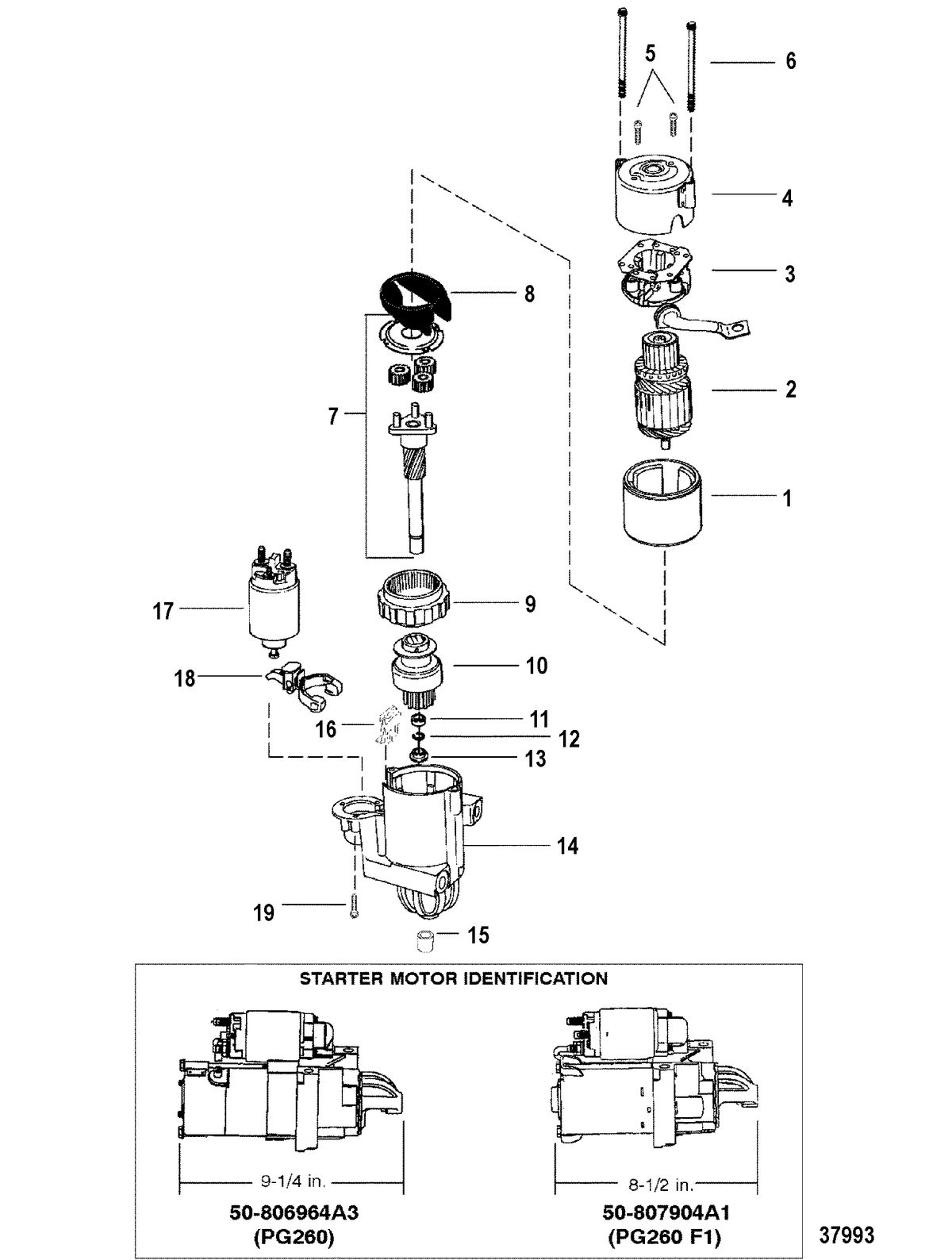 MERCRUISER 4.3 LX/LXH ALPHA AND BRAVO (GEN +) STARTER MOTOR, PG260 and PG260-F1
