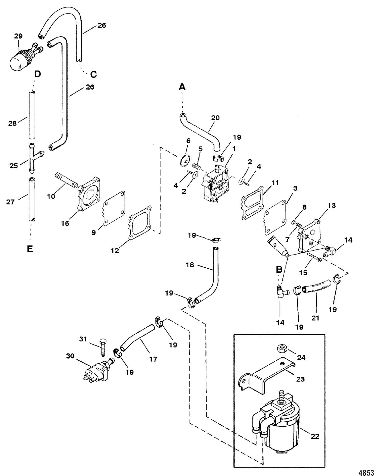 MERCURY/MARINER 55/60 JET 40/45 (3 CYLINDER) Fuel Pump, Manual