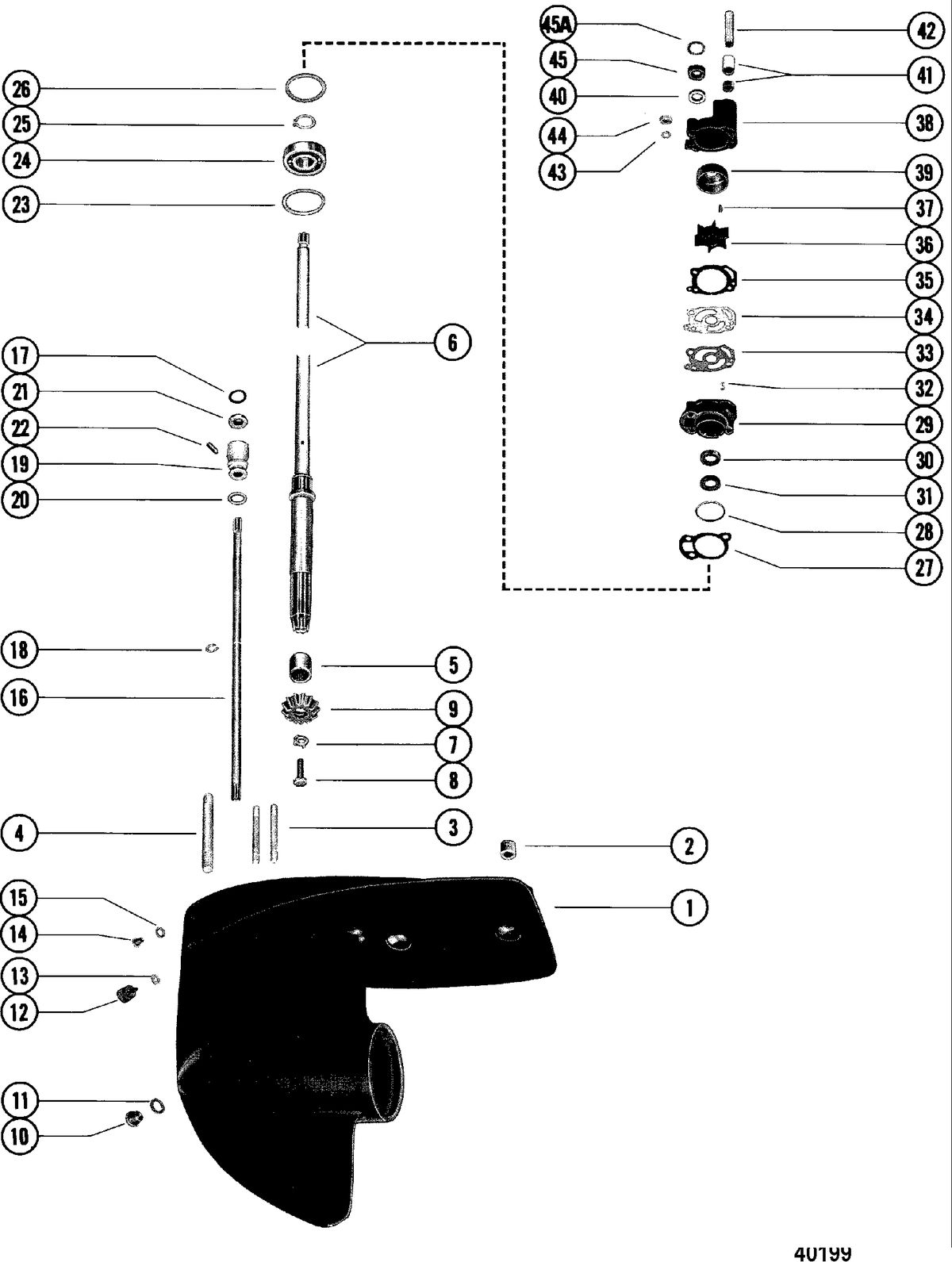 MERCURY MERC 20 GEAR HOUSING ASSEMBLY, DRIVESHAFT