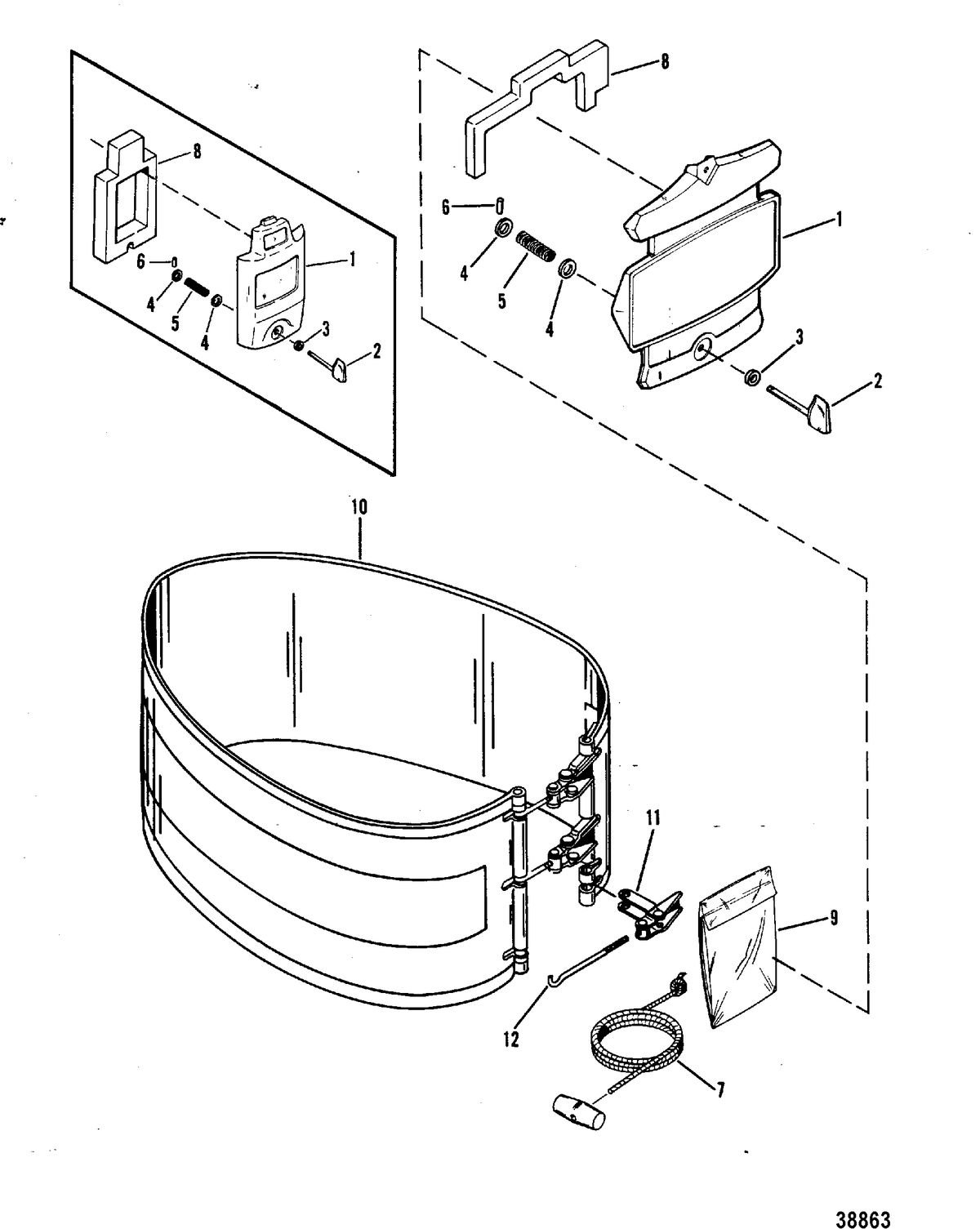 MERCURY/MARINER 75 HP COWLING AND FRONT COVER