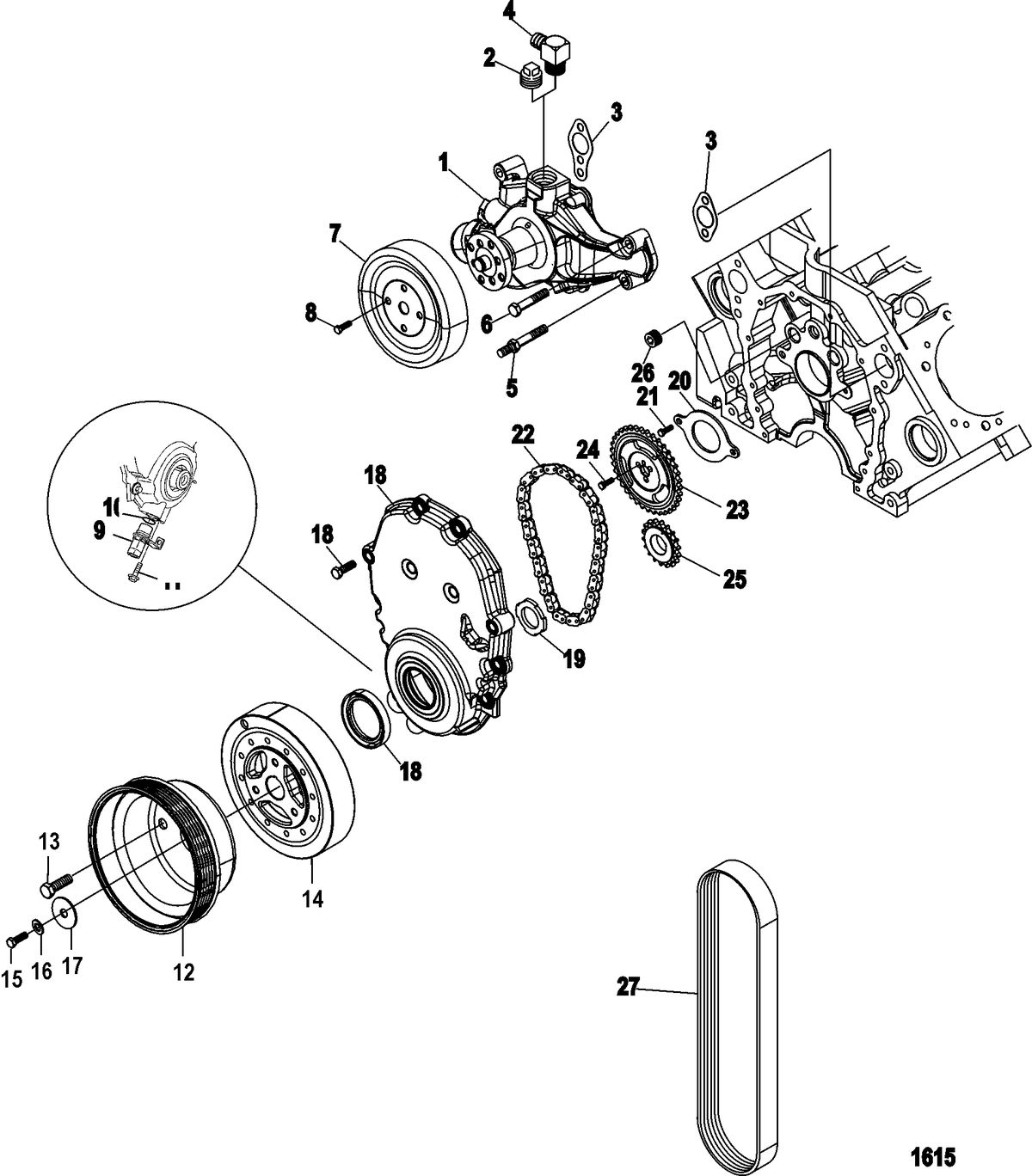 MERCRUISER 5.7/6.2L MPI INBOARD Front Cover and Circulating Pump