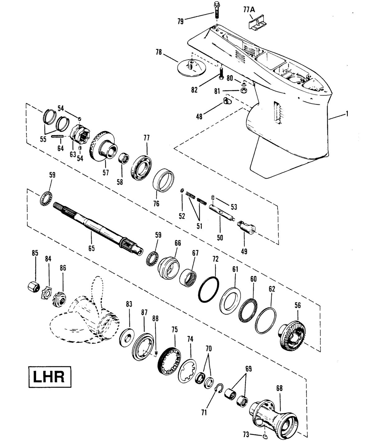 RACE OUTBOARD XR-2 / MAGNUM GEAR HOUSING (PROPELLER SHAFT)LHR 2-HOLE WATER PICK-UP
