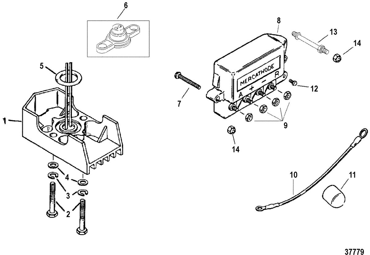 MERCRUISER ALPHA ONE (GEN. II) STERNDRIVE AND TRANSOM ASSEMBLY MERCATHODE COMPONENTS