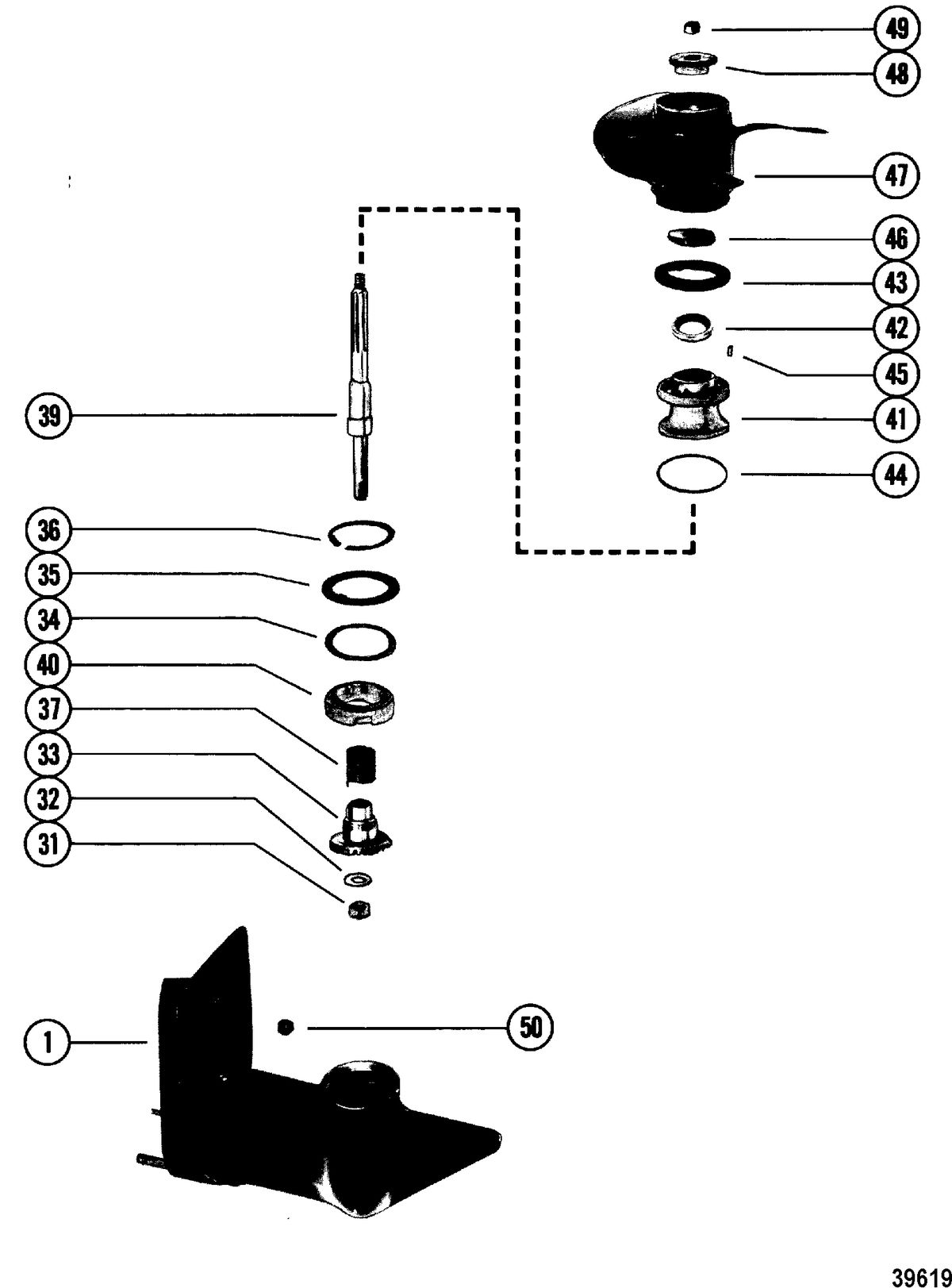MERCURY 4 HP GEAR HOUSING ASSEMBLY(PROPELLER SHAFT)