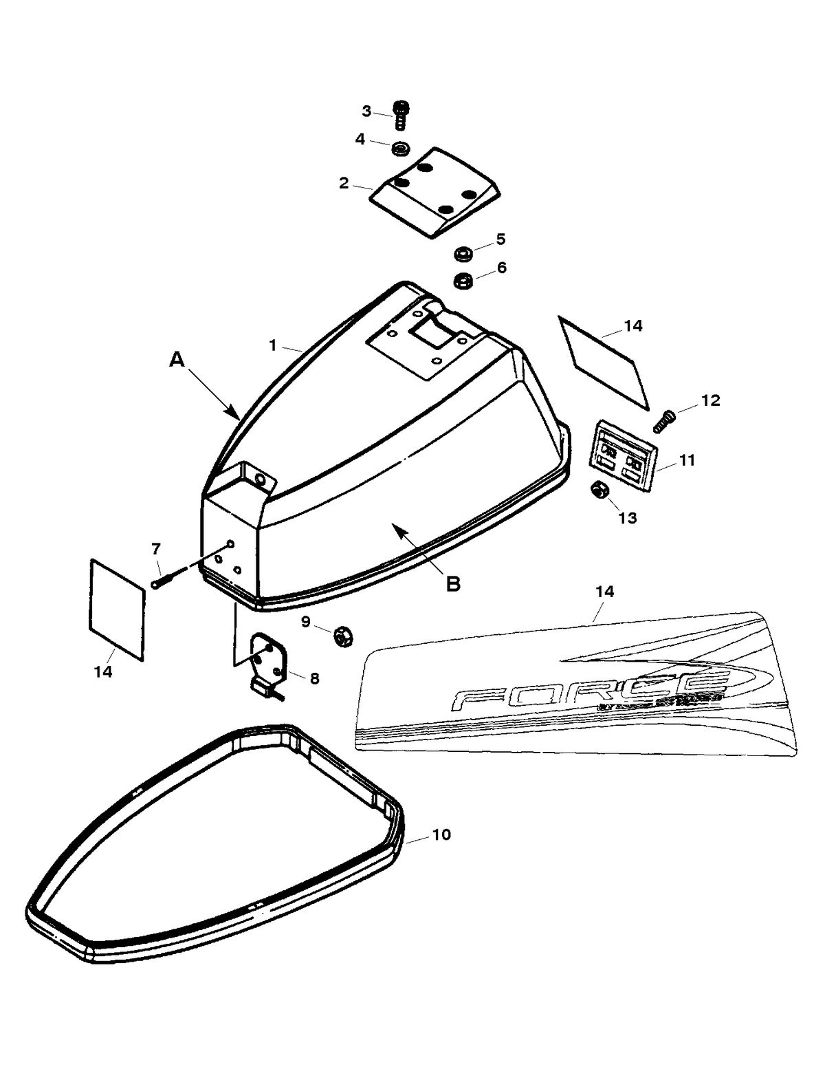 FORCE 5 H.P. TOP COWL ASSEMBLY