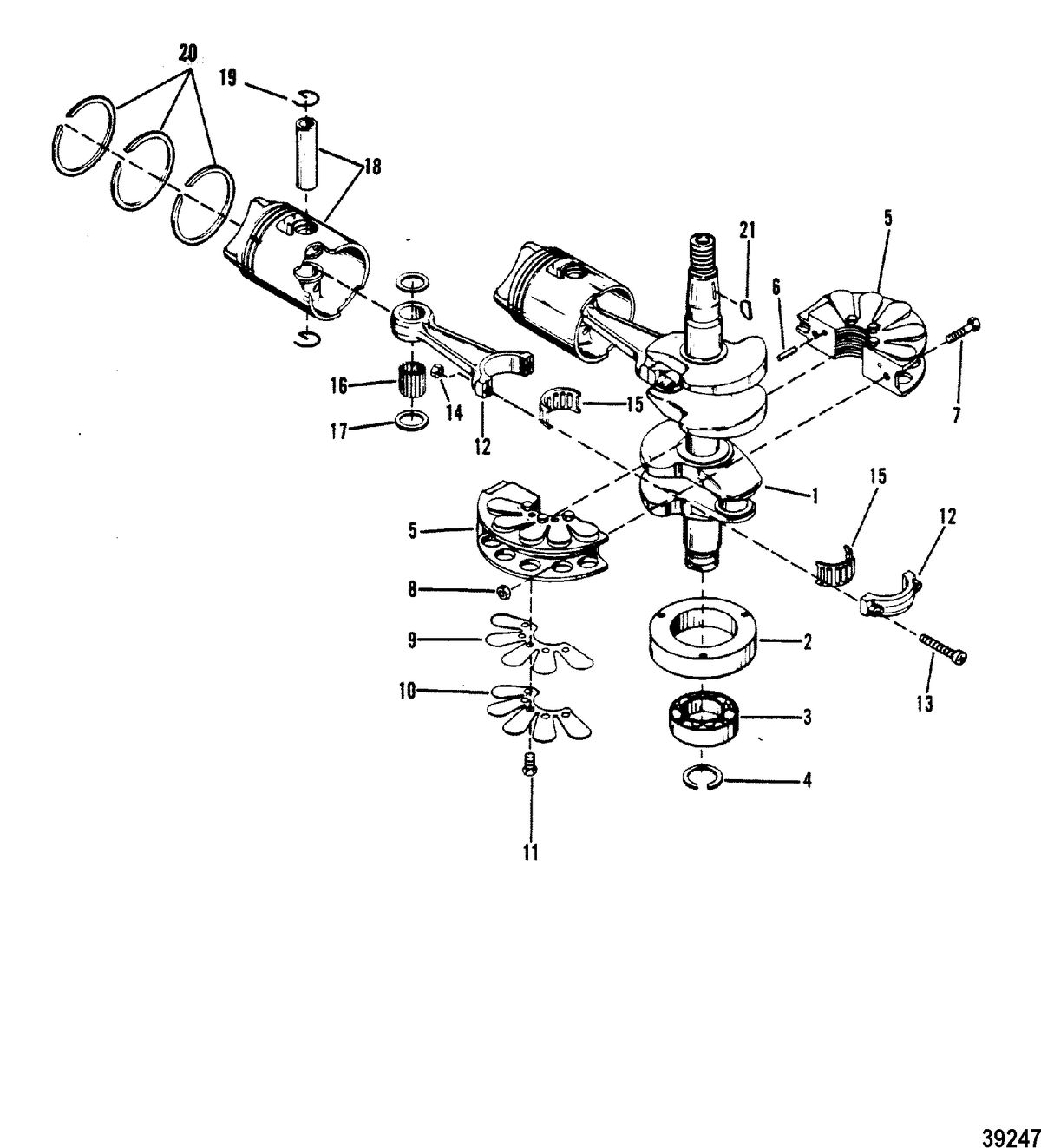 MERCURY MERC 40 CRANKSHAFT, PISTONS AND CONNECTING RODS