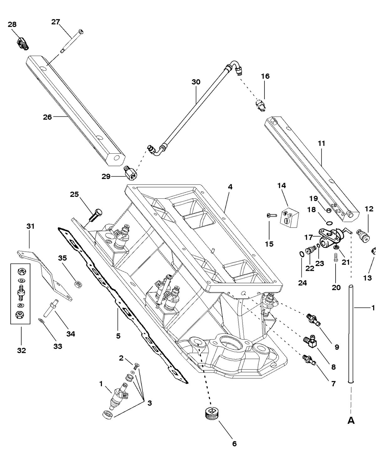 MERCRUISER 350 MAGNUM EFI/MP TOURN SKI INTAKE MANIFOLD AND FUEL RAILS