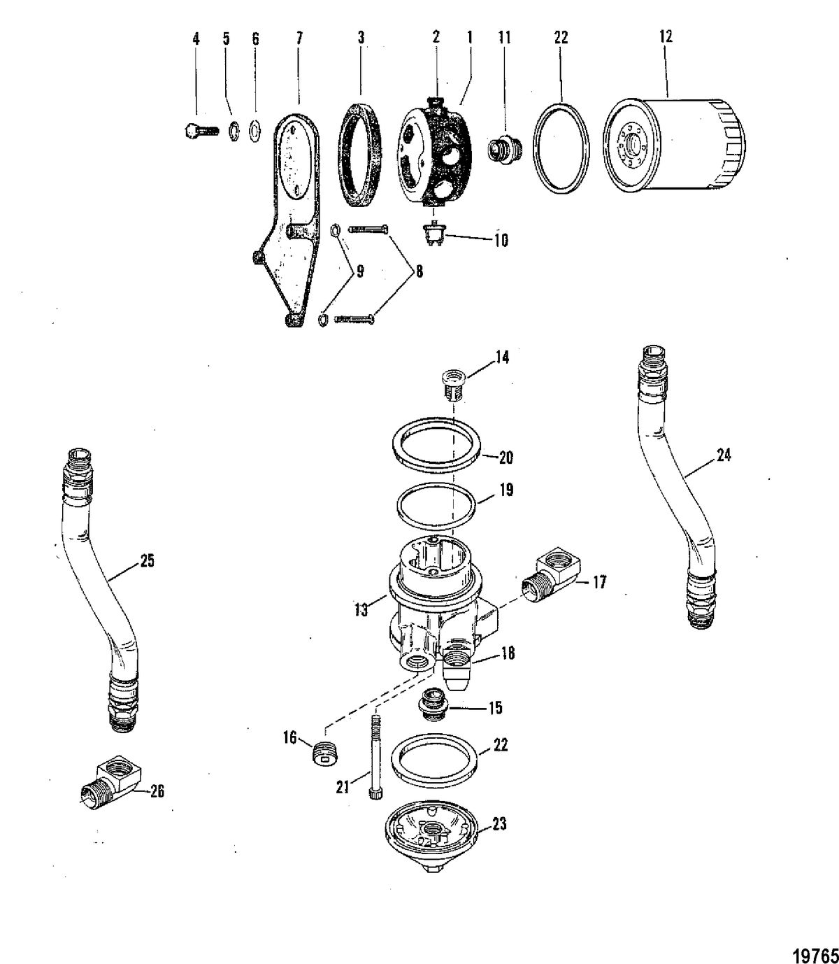 MERCRUISER 370/400/440/460 CYCLONE TRS ENGINE Oil Filter and Adaptor(S/N-5669976 & Up)