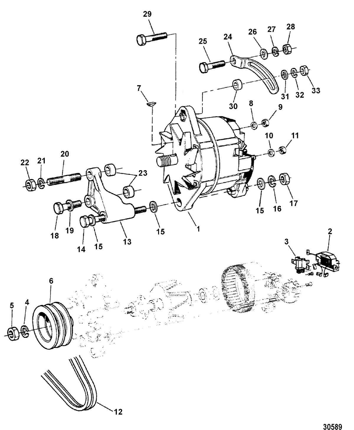 MERCRUISER D4.2L/200-LD ALTERNATOR AND MOUNTING HARDWARE