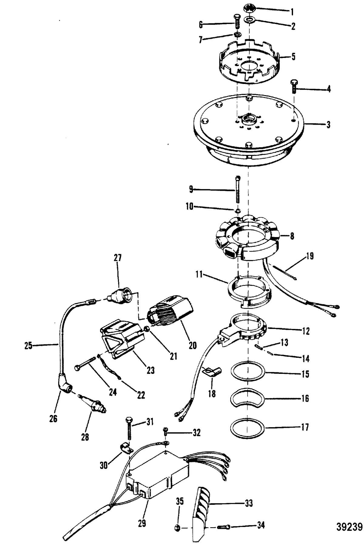 MERCURY MERC 40 FLYWHEEL, IGNITION COIL AND SWITCH BOX
