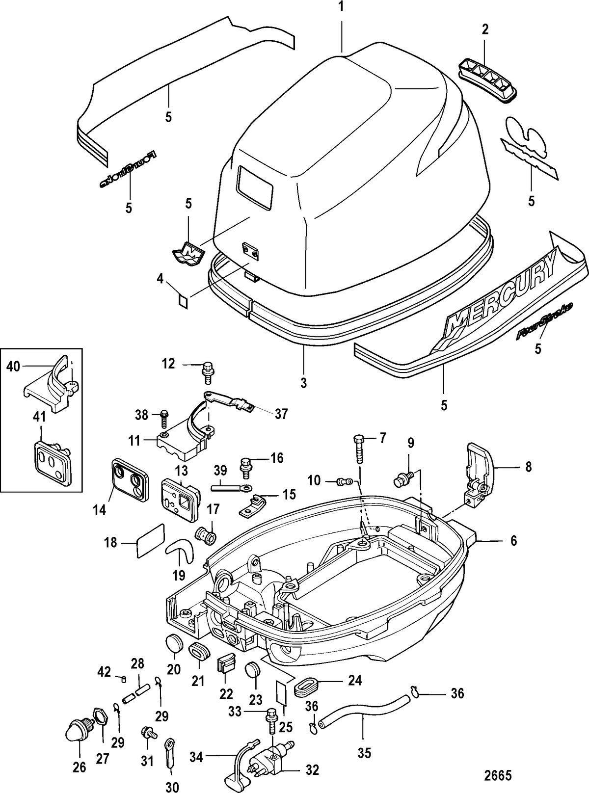 MERCURY/MARINER 8/9.9 (209CC) 4-STROKE Cowling, SN 0R548600 and below