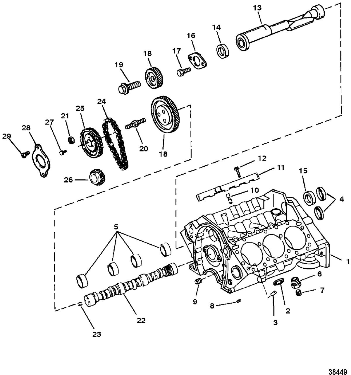 MERCRUISER 4.3L/4.3LX ALPHA ONE ENGINE (262 CID) GEN II CYLINDER BLOCK AND CAMSHAFT
