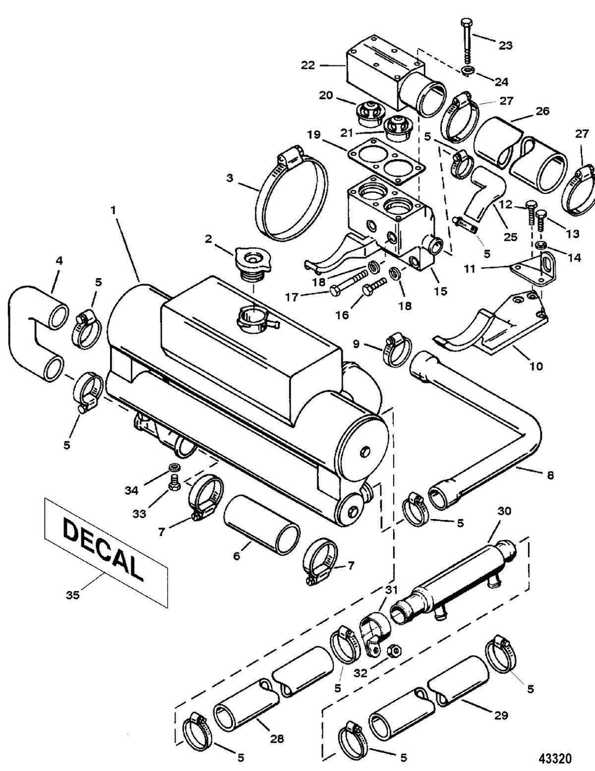 MERCRUISER D4.2L/220 IDI DIESEL Heat Exchanger and Hoses