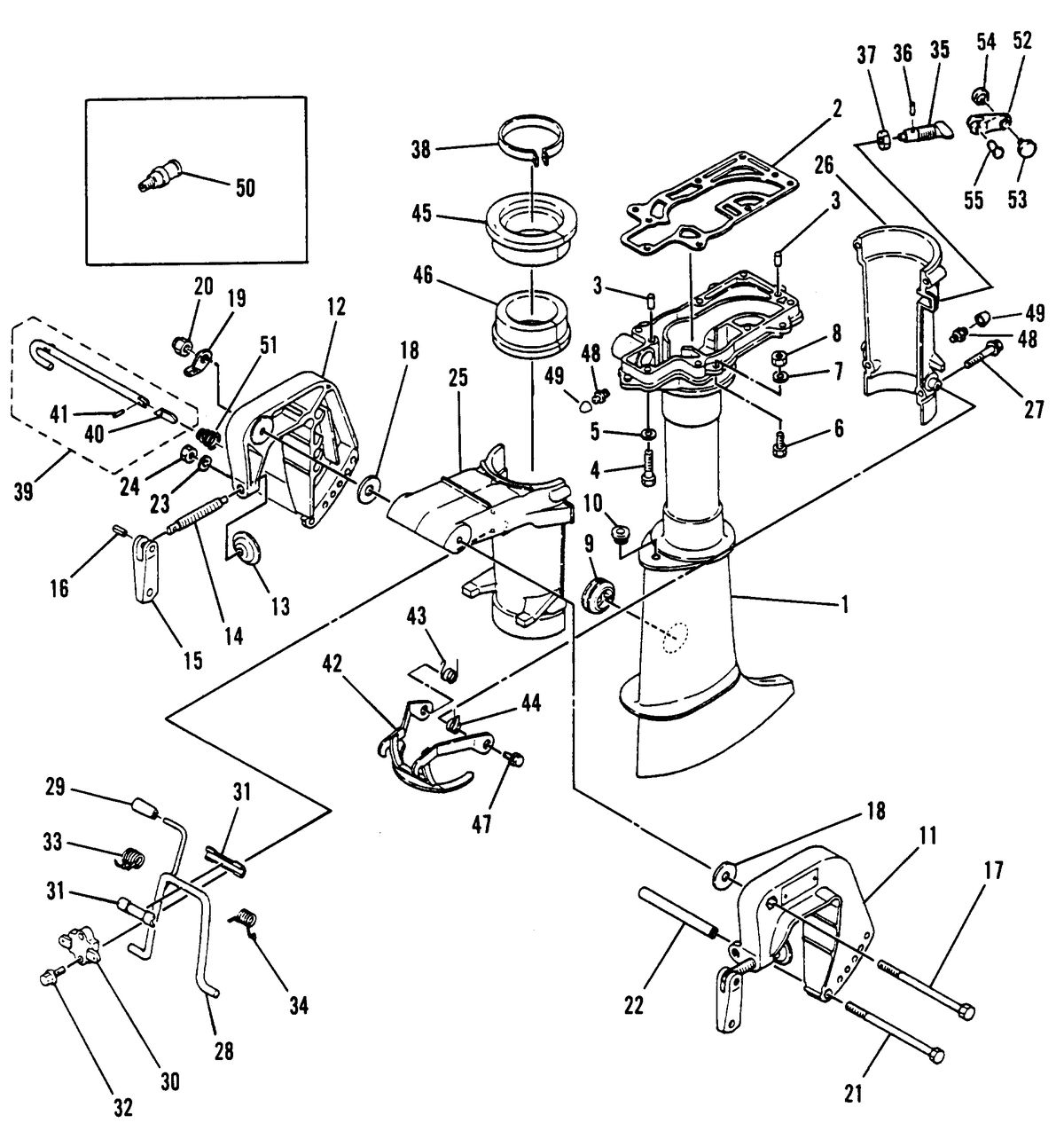 MARINER 5 H.P. DRIVESHAFT HOUSING/CLAMP AND SWIVEL BRACKET