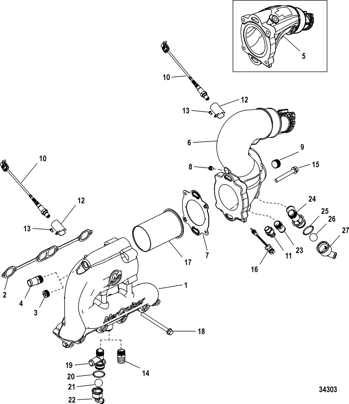 MERCRUISER 5.7/6.2L MPI INBOARD EC Exhaust Manifold and Elbow