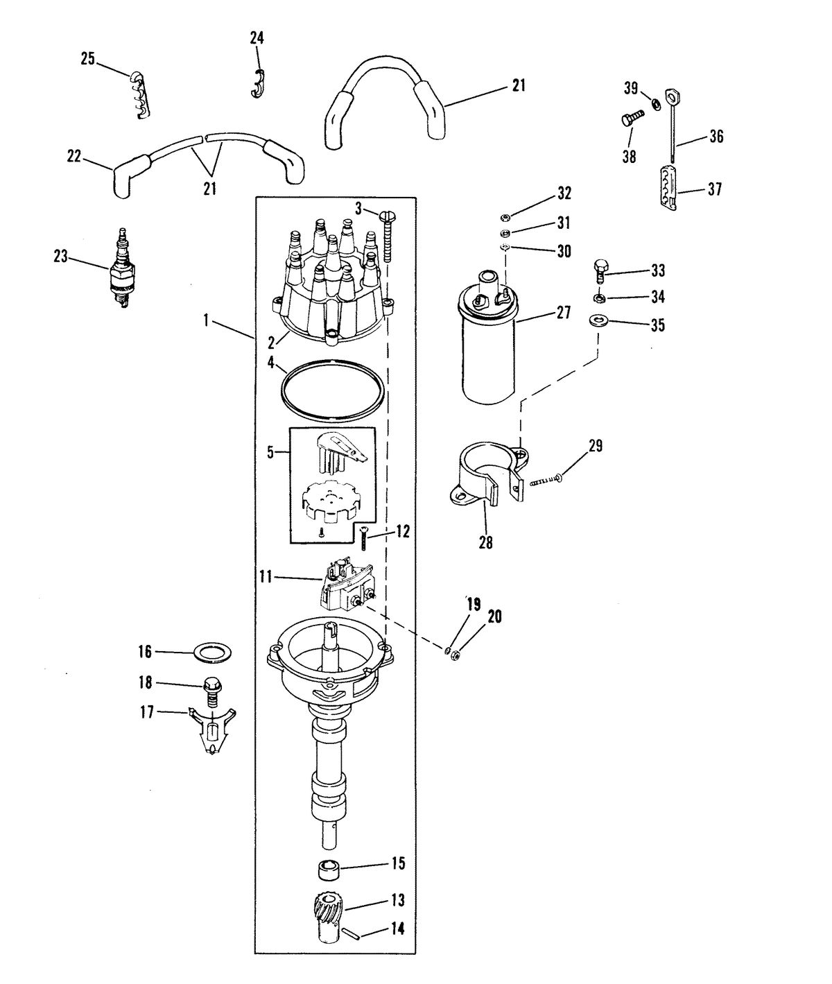 MERCRUISER 8.2L W/HURTH TRANSMISSION MIE ENGINE DISTRIBUTOR AND IGNITION COMPONENTS