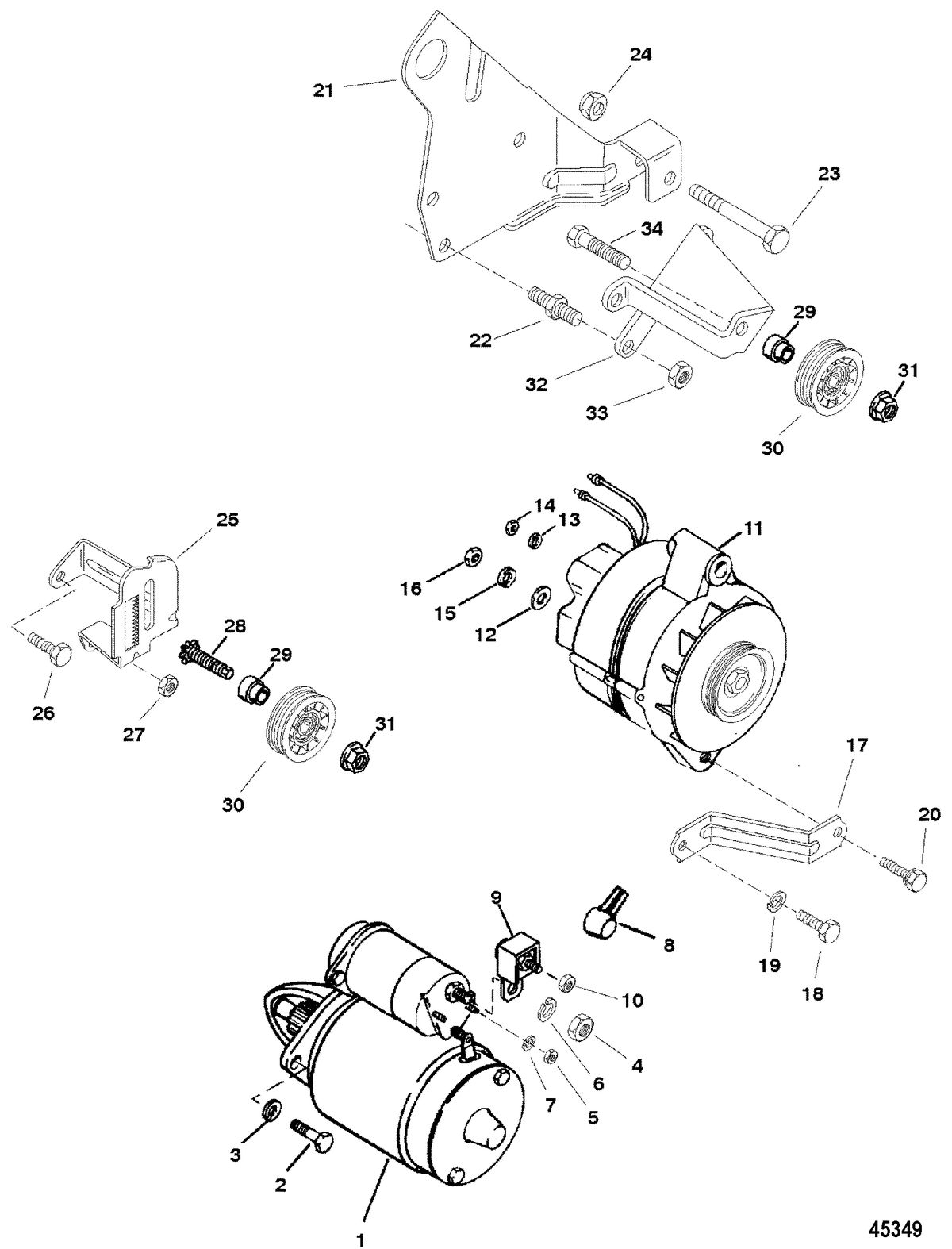 MERCRUISER 5.7L EFI (MIE)TBI (GEN+) ALTERNATOR AND STARTER(MANDO)