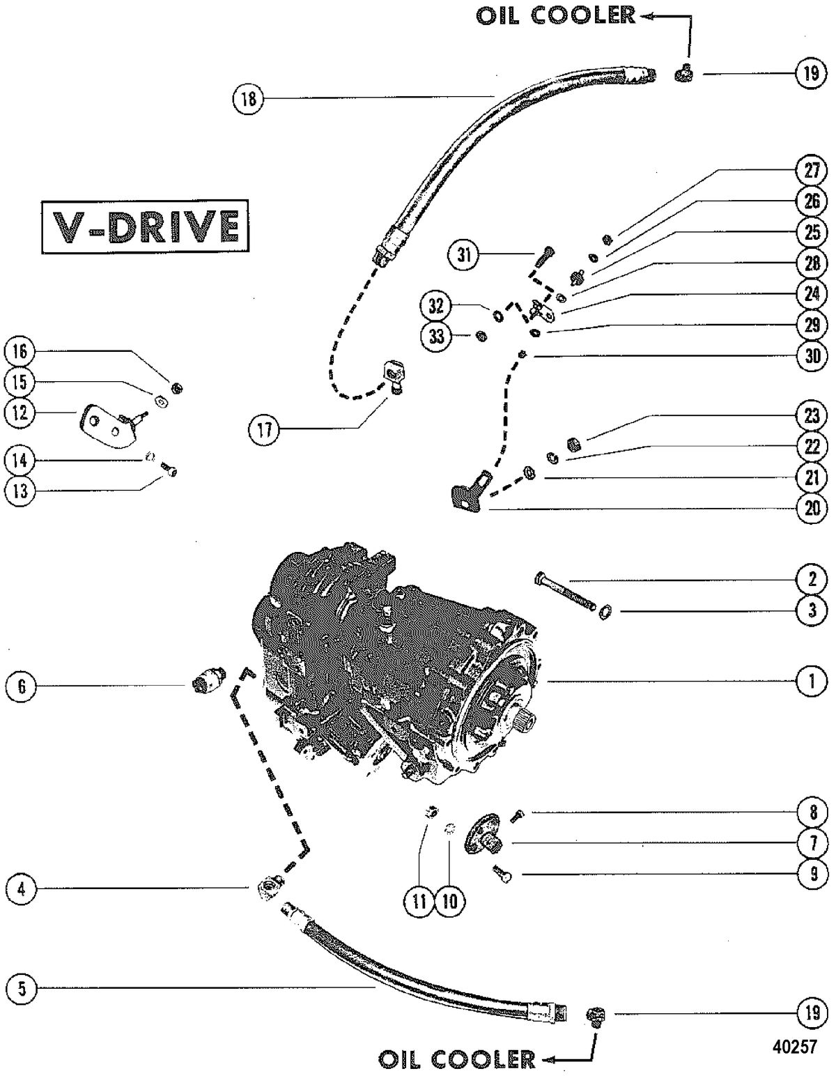 MERCRUISER 228 ENGINE (G.M.) TRANSMISSION AND RELATED PARTS(V-DRIVE)
