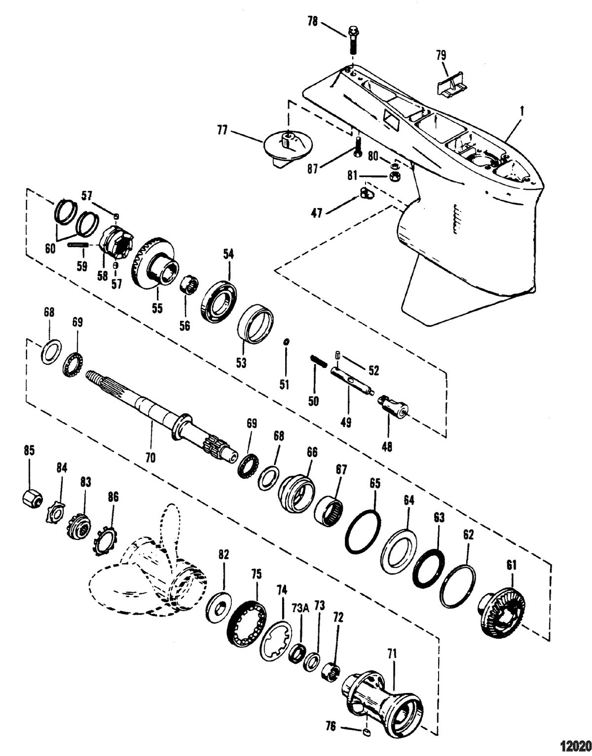 MERCURY/MARINER 150 / 175 / 200 XRI Gear Housing, Propshaft - Counter Rotation