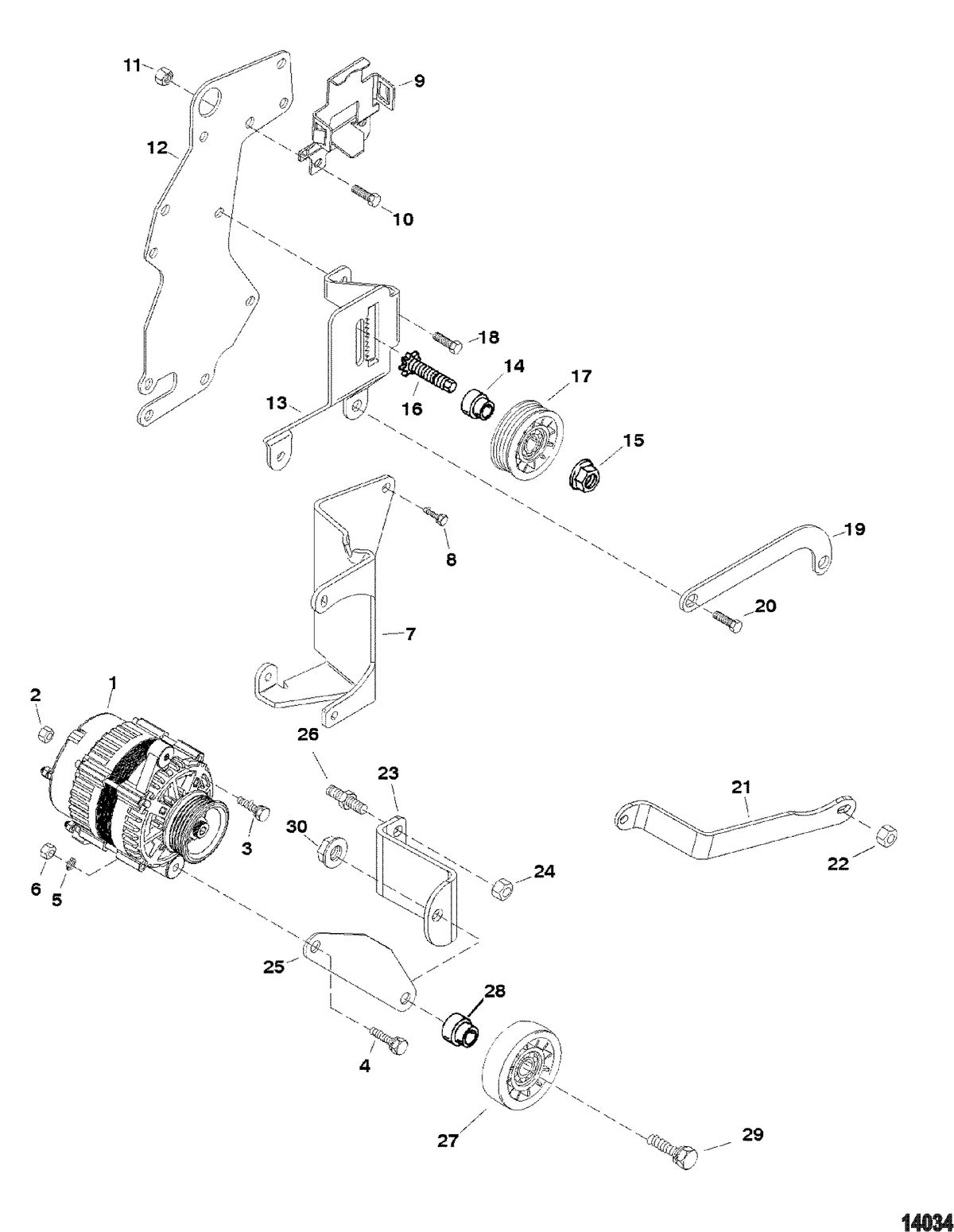 MERCRUISER 4.3L ALPHA/BRAVO (262 CID - GEN +) Alternator And Brackets(Delco)