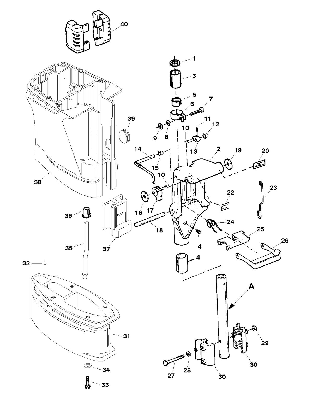 SEARS 25 H.P (OB MOTOR) W/6.6 GAL. REMOTE TANK SWIVEL BRACKET AND DRIVESHAFT HOUSING