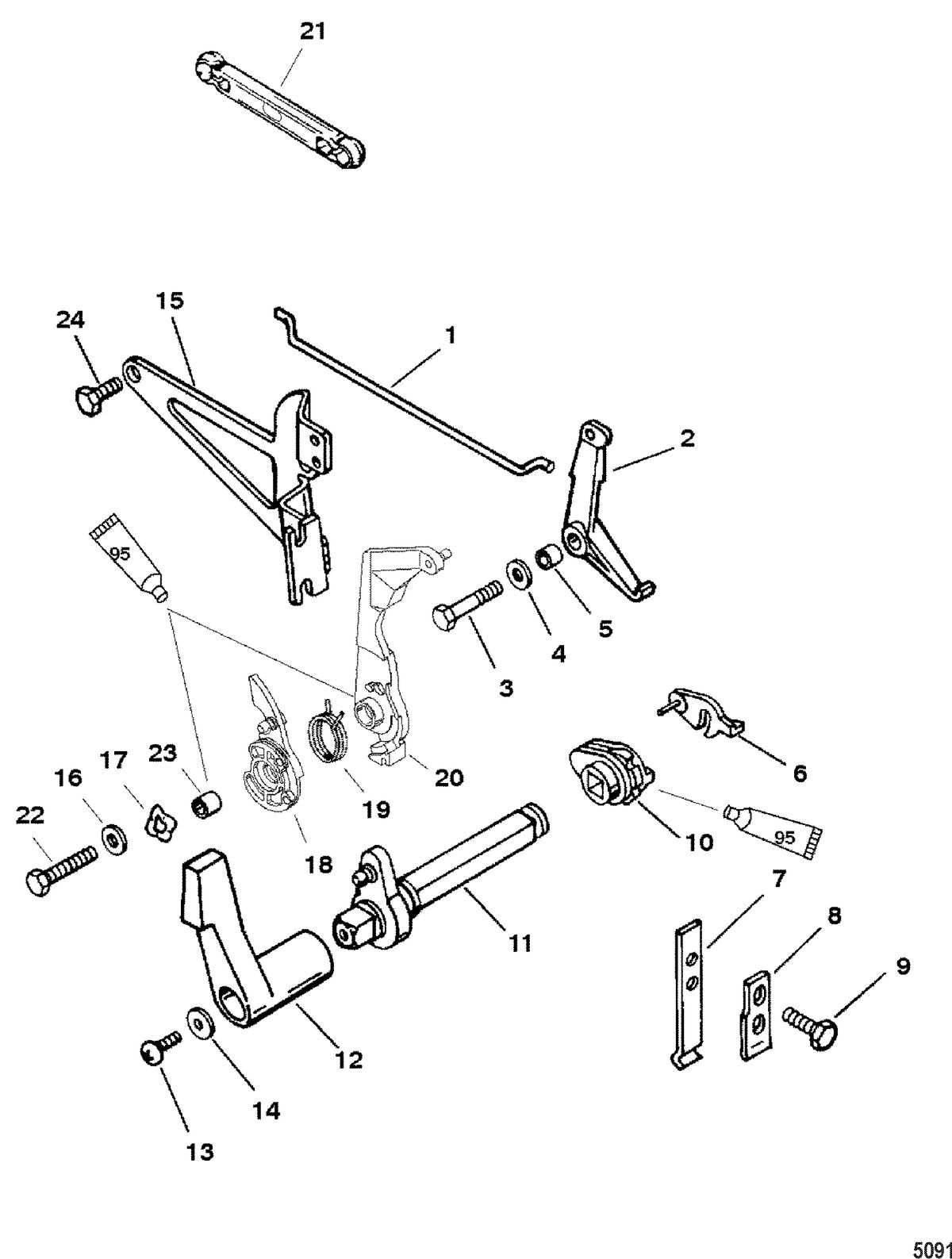MERCURY/MARINER 20/25/JET 20 SEAPRO/MARATHON 15XD SUPER 15/JET 20) (2-STROKE) Throttle and Shift Linkage(Side Shift)