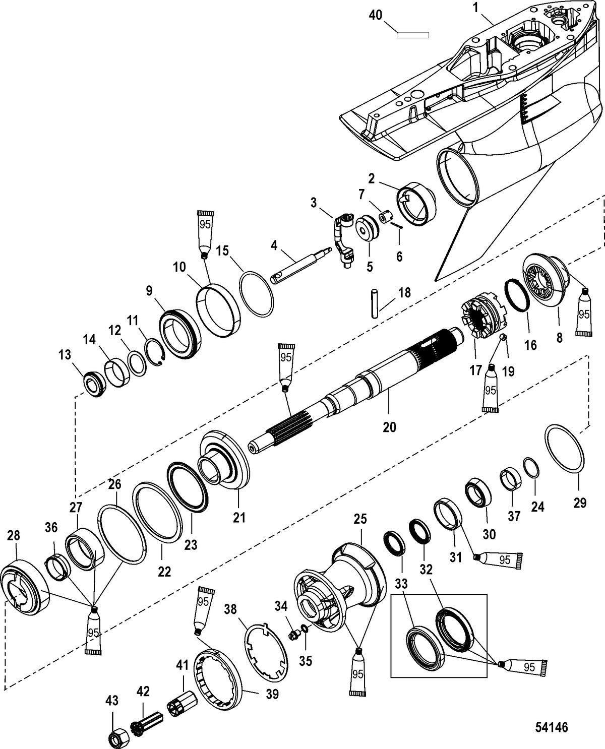 MERCURY/MARINER 135/150/175/200 4-STROKE Gear Housing, Prop Shaft-Counter Rotation 2B026817 & up
