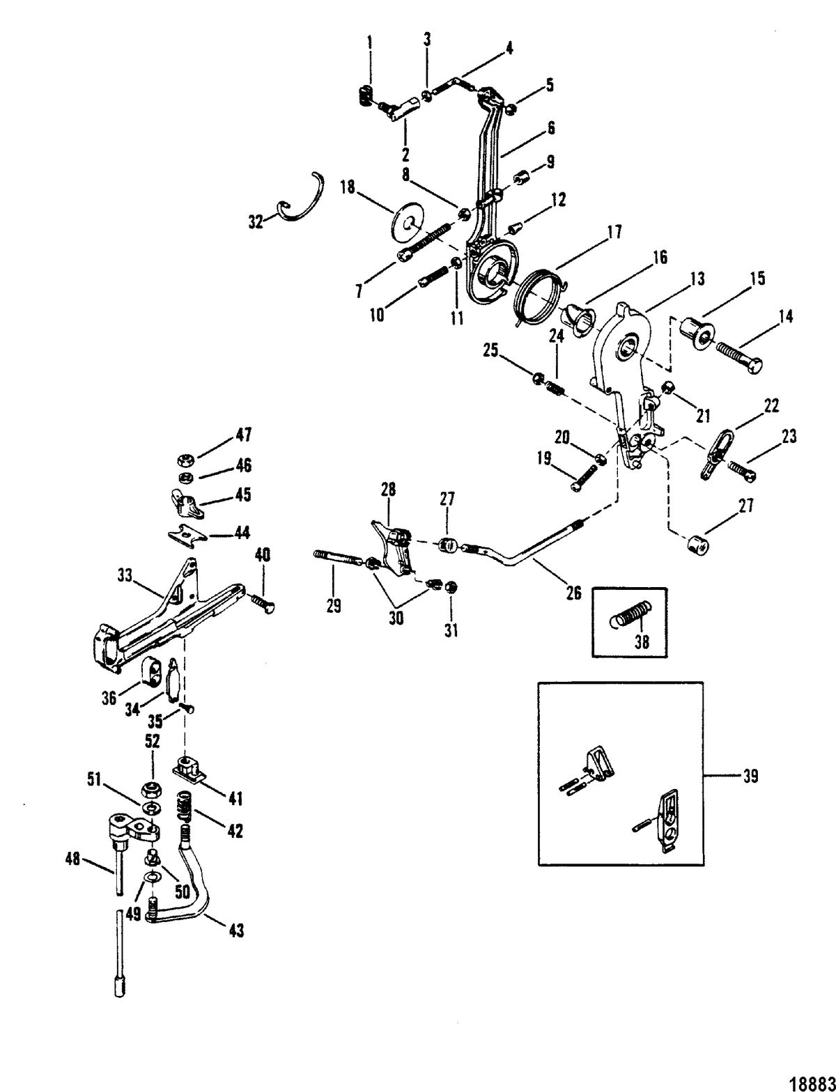 MERCURY/MARINER 200 H.P. (V-6) (1978-1988 COMBINED BOOKS) Throttle Lever and Shift Shaft