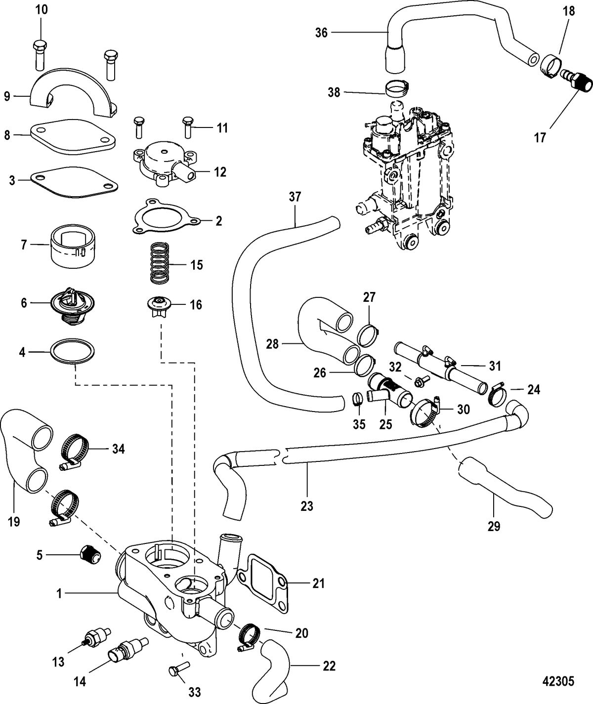 MERCRUISER 3.0L MPI EC Standard Cooling System, Raw Water with Power Steering