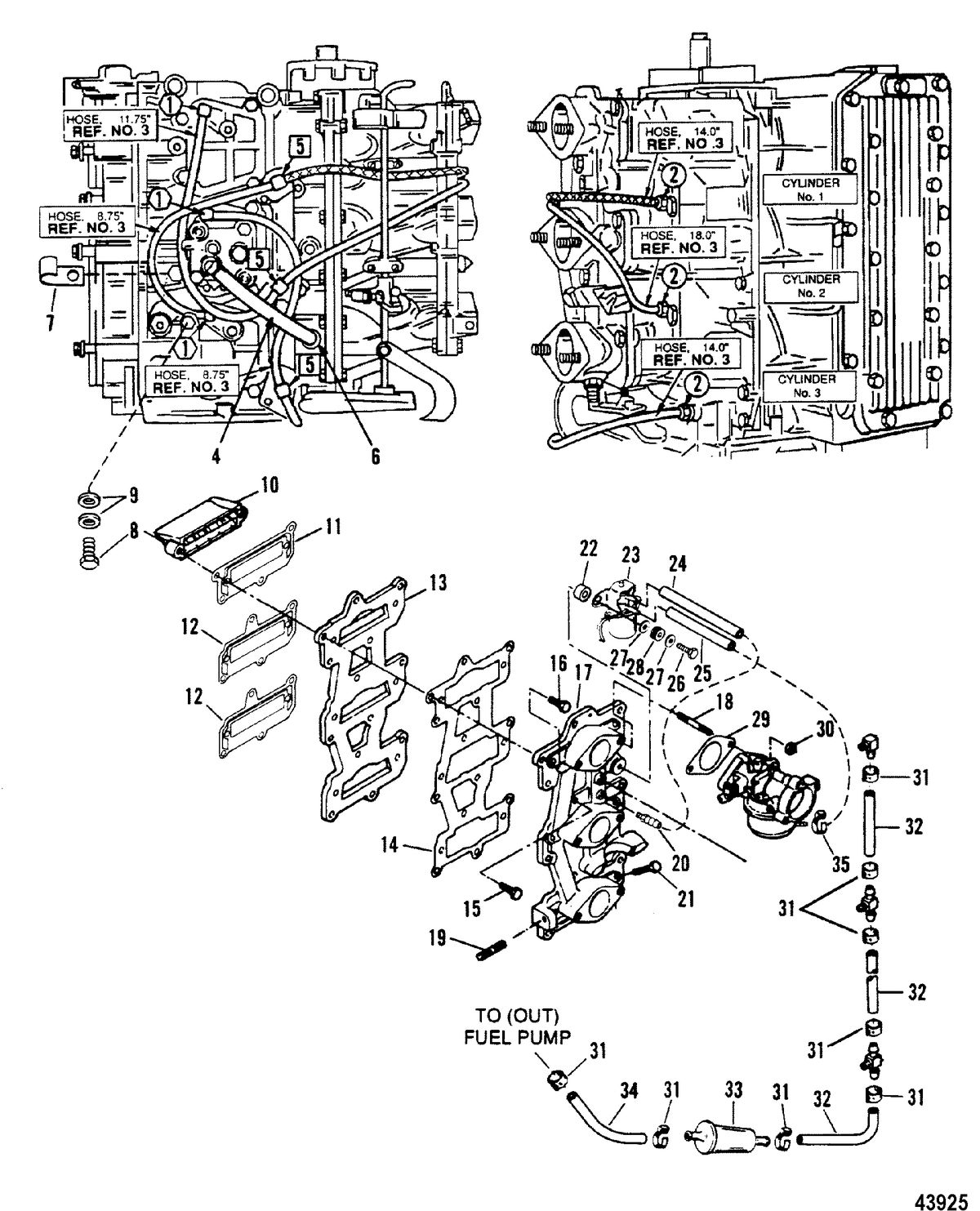 FORCE 90 HP FORCE Reed Plate and Recirculation System, 0E065372 Thru 0E093699