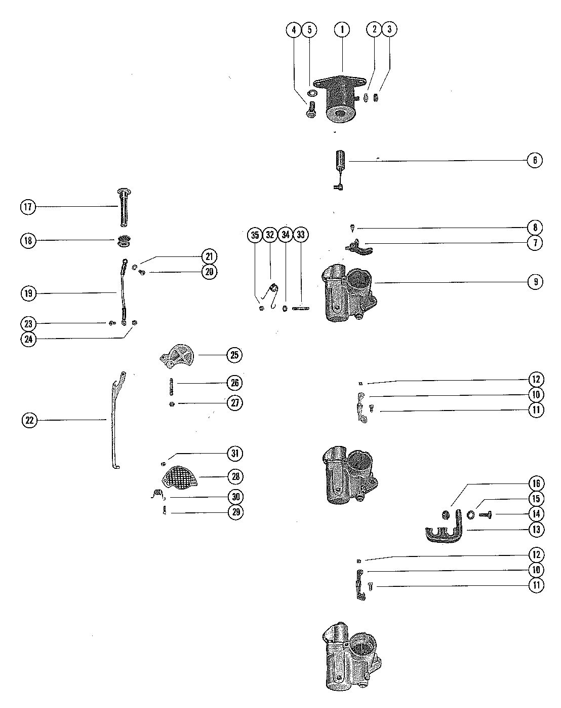 MERCURY MERC 1400EL-SS CARBURETOR LINKAGE AND CHOKE SOLENOID