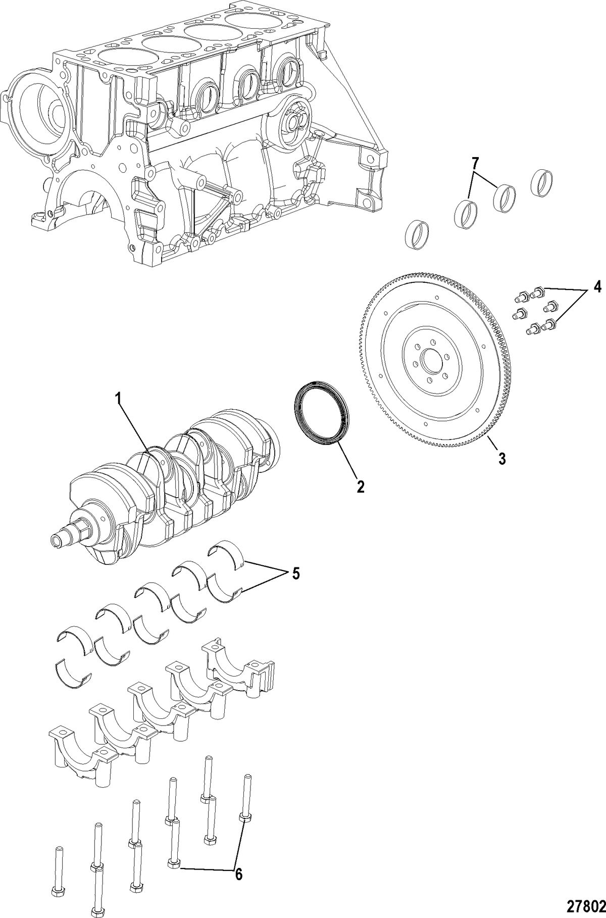 MERCRUISER 100 VAZER Cylinder Block, Crankshaft and Flywheel
