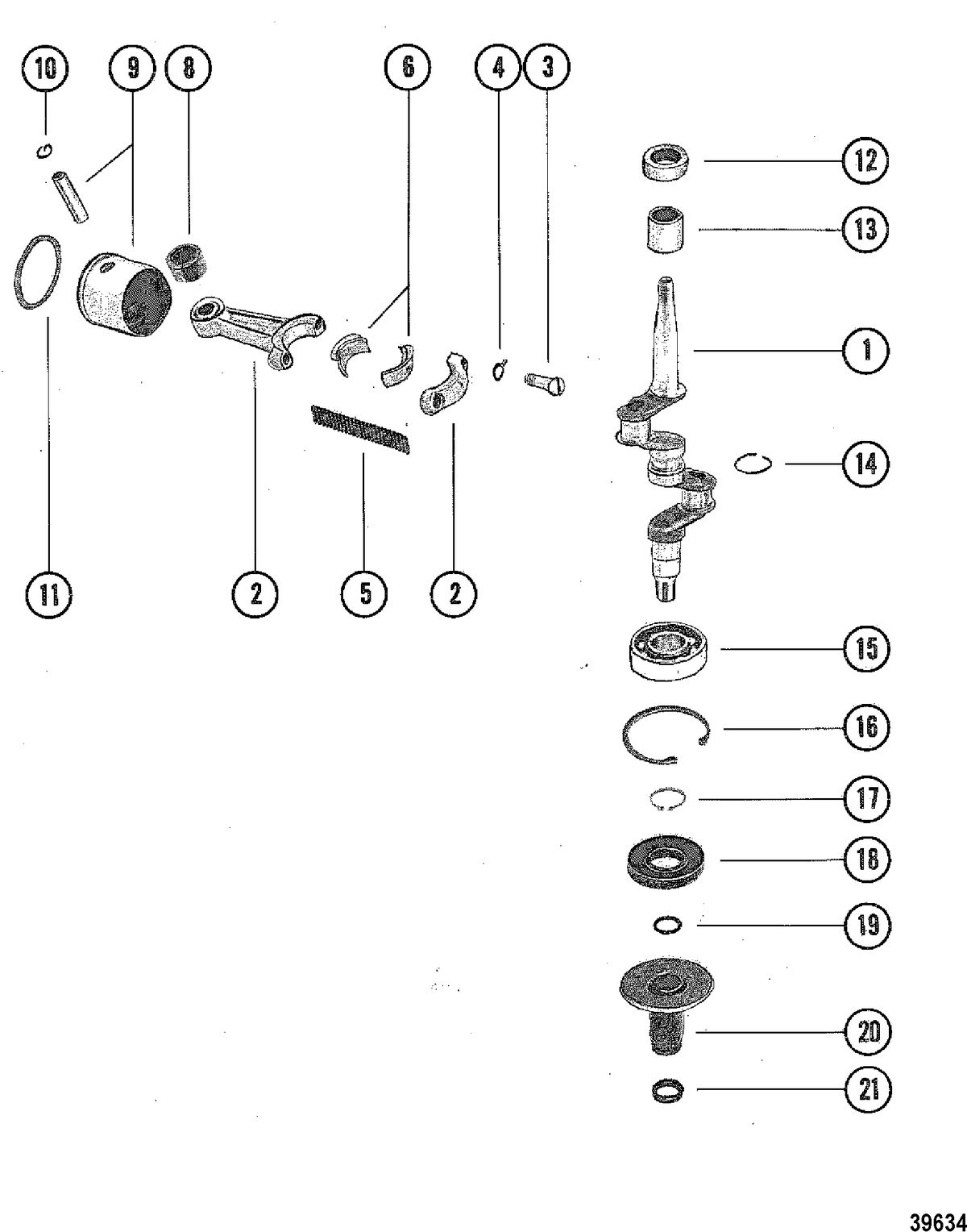 MERCURY 4 HP CRANKSHAFT, PISTON AND CONNECTING ROD