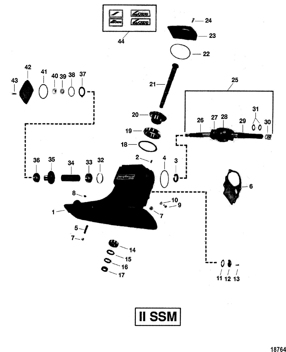 MERCRUISER ALPHA-ONE SS, II SSM, III, III SSM, IIIA SSM, IV SSM, V SSM DRIVESHAFT HOUSING AND GEAR ASSEMBLY(II SSM)