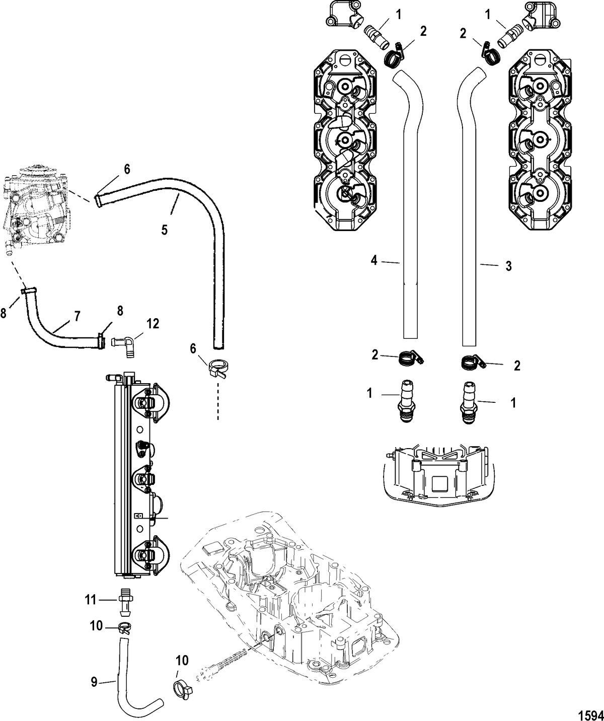 MERCURY/MARINER 200/225 DFI (3.0L) Water Hoses