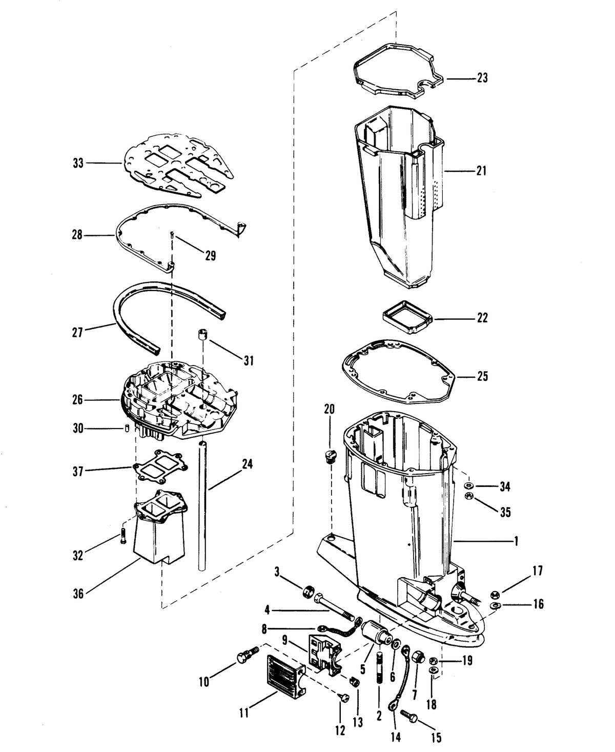MARINER 175 SKI (EFI) (V-6) DRIVE SHAFT HOUSING AND EXHAUST TUBE