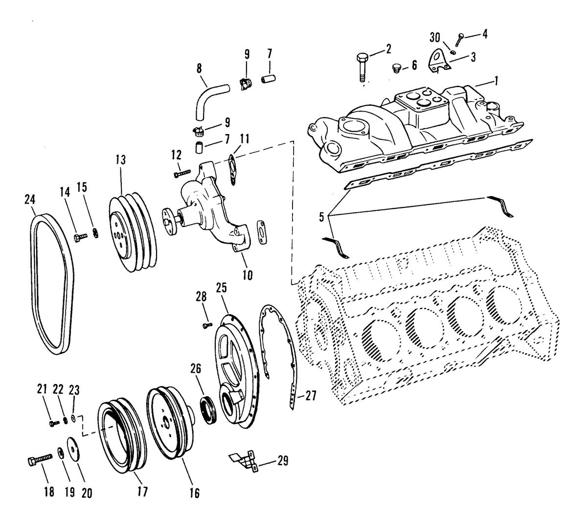 MERCRUISER 502 MAGNUM BRAVO ENGINE INTAKE MANIFOLD AND FRONT COVER