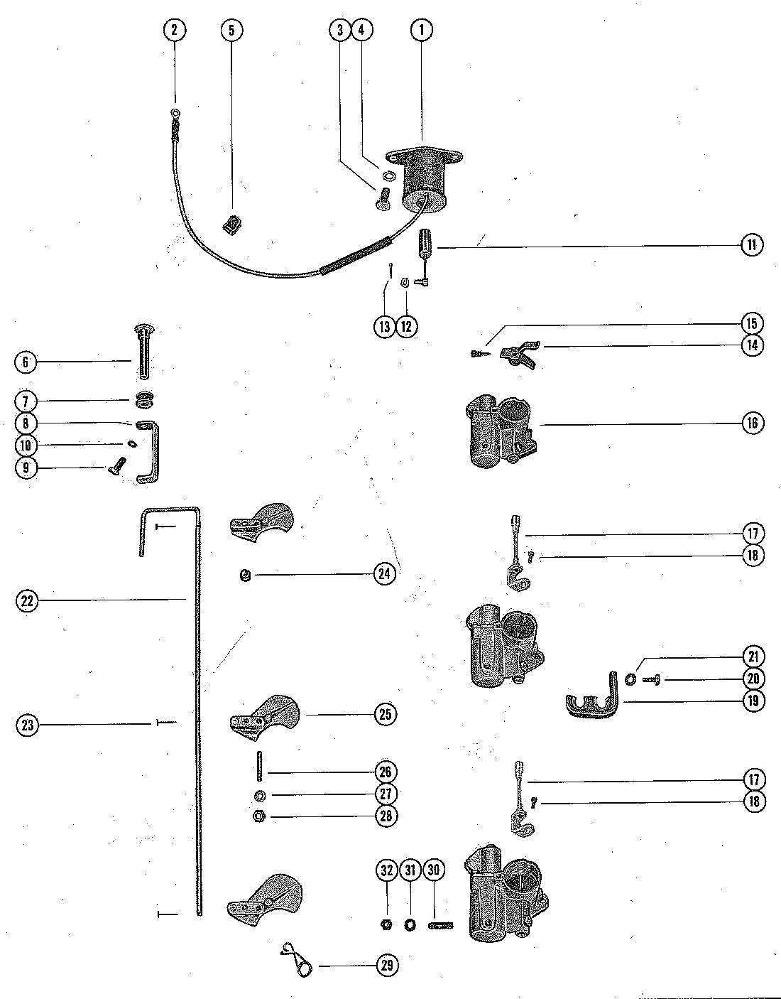 MERCURY MERC 900E CARBURETOR LINKAGE AND CHOKE SOLENOID