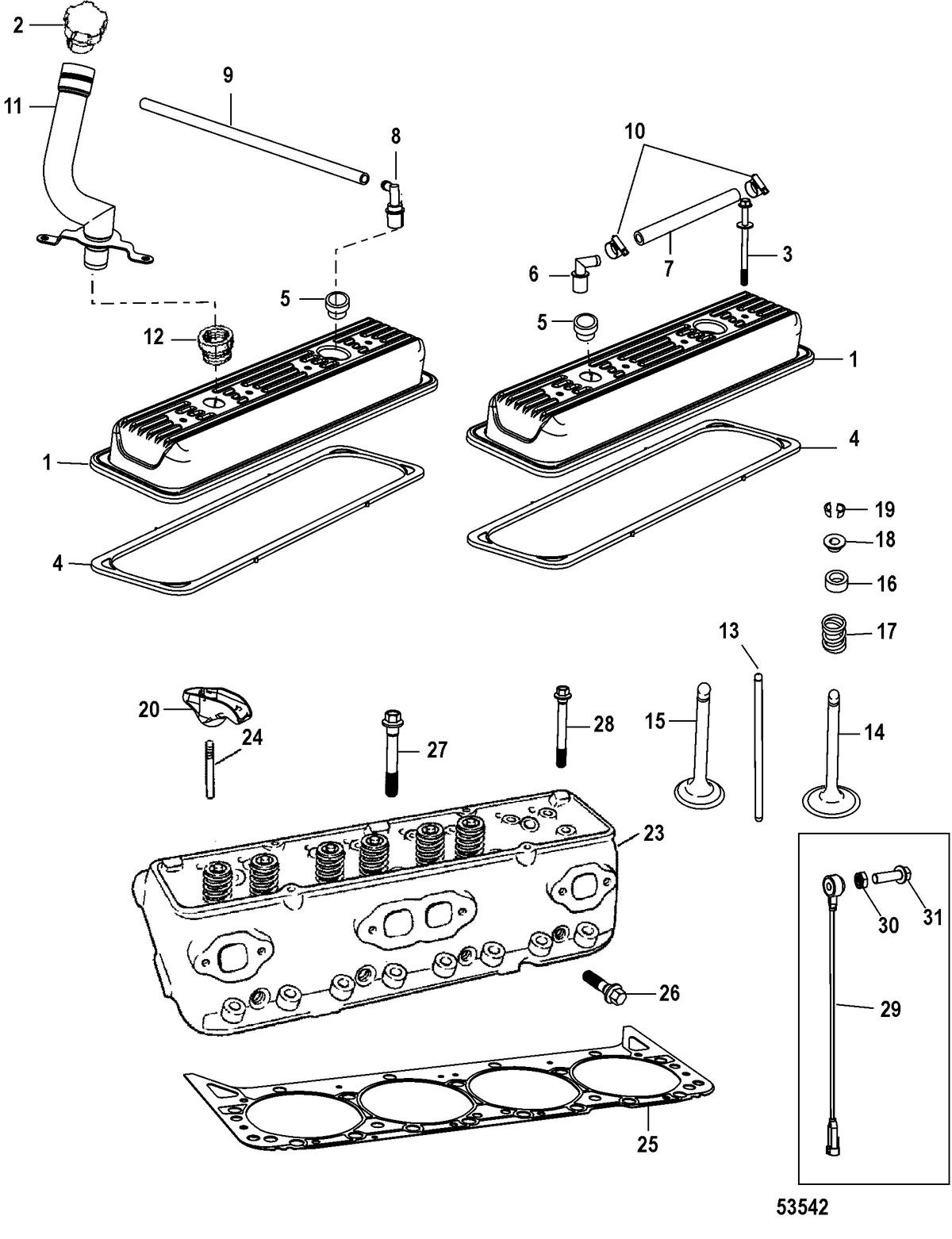 MERCRUISER 357 HORIZON INBOARD REMAN CYLINDER HEAD AND ROCKER COVER