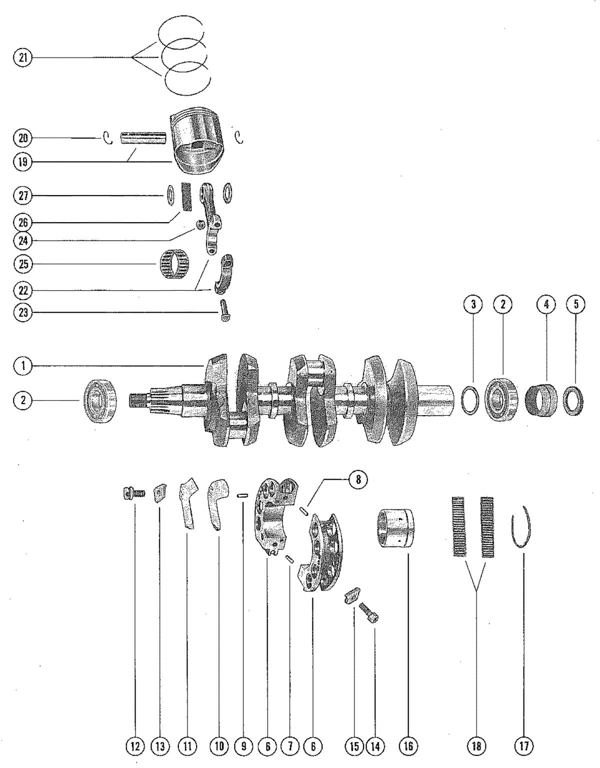 MERCURY MERC 70 (3 CYLINDER) CRANKSHAFT, PISTONS AND CONNECTING RODS