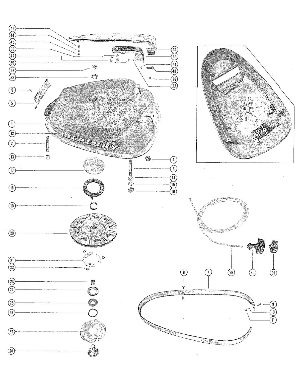 MERCURY MERC 700 TOP COWL AND STARTER ASSEMBLY