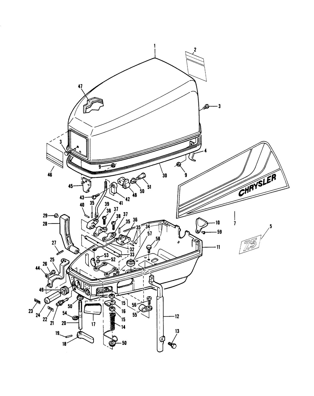 CHRYSLER 7.5 H.P. ENGINE COVER AND SUPPORT PLATE