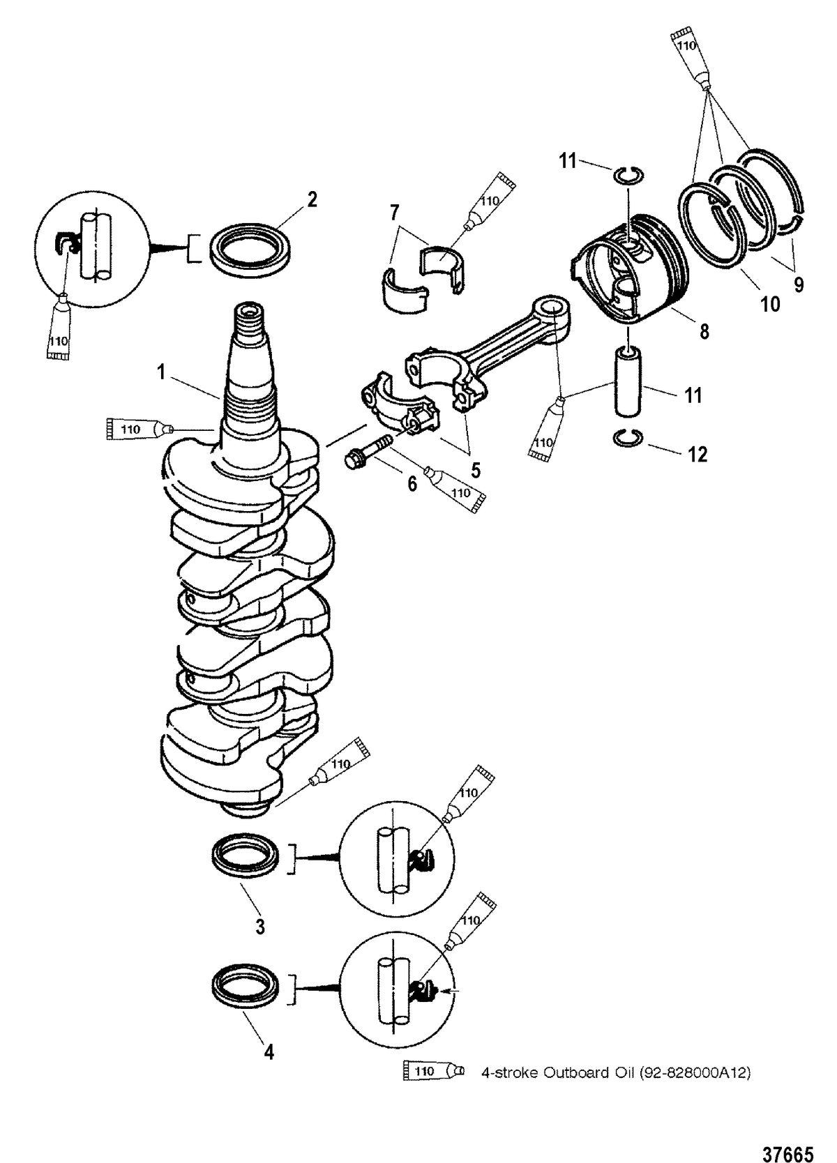 MERCURY/MARINER 40/50 /45 BODENSEE/50 BIGFOOT 4-STROKE CRANKSHAFT, PISTON AND CONNECTING ROD