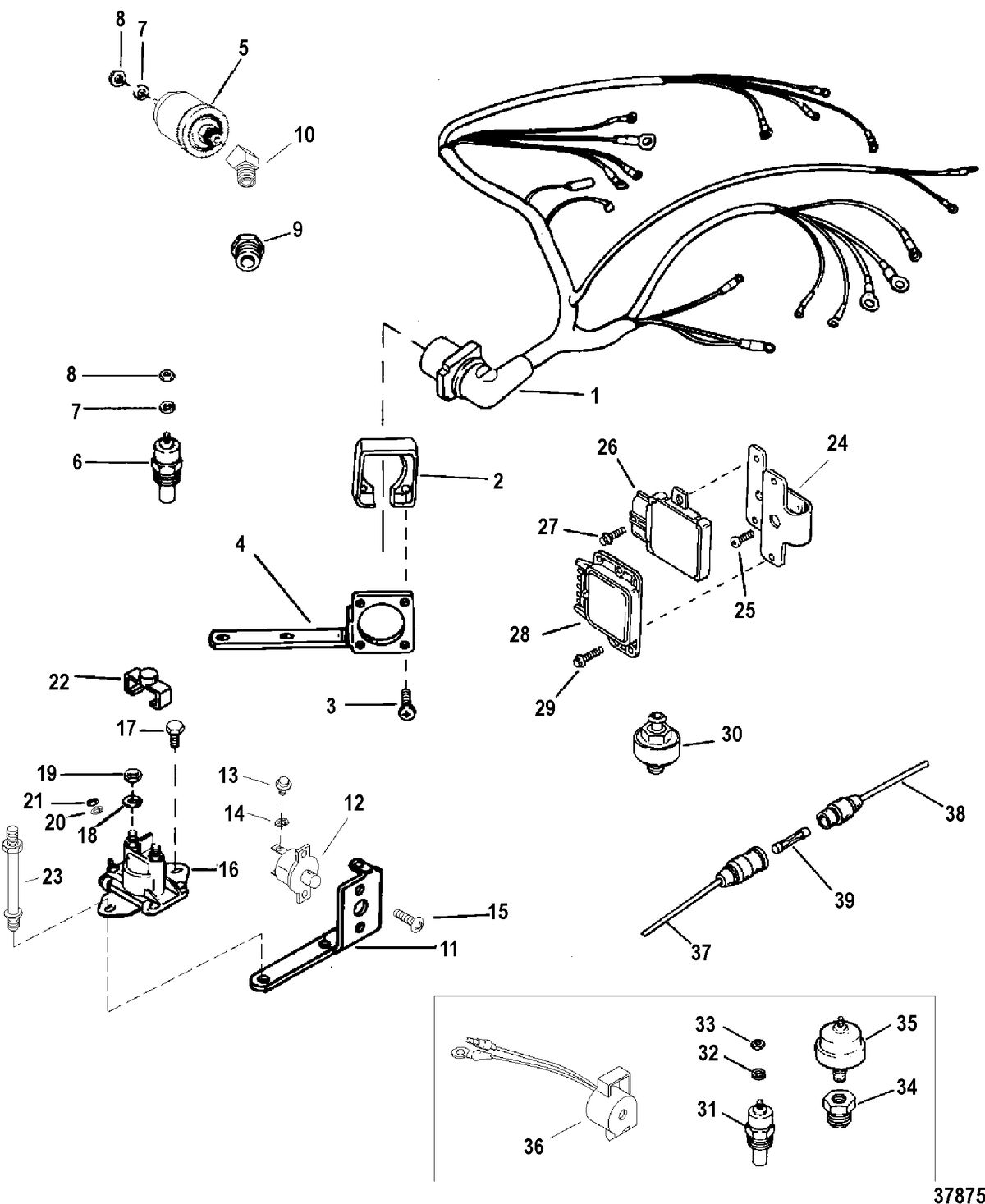 MERCRUISER 7.4L BRAVO I, II, III, ENGINE WIRING HARNESS AND ELECTRICAL COMPONENTS