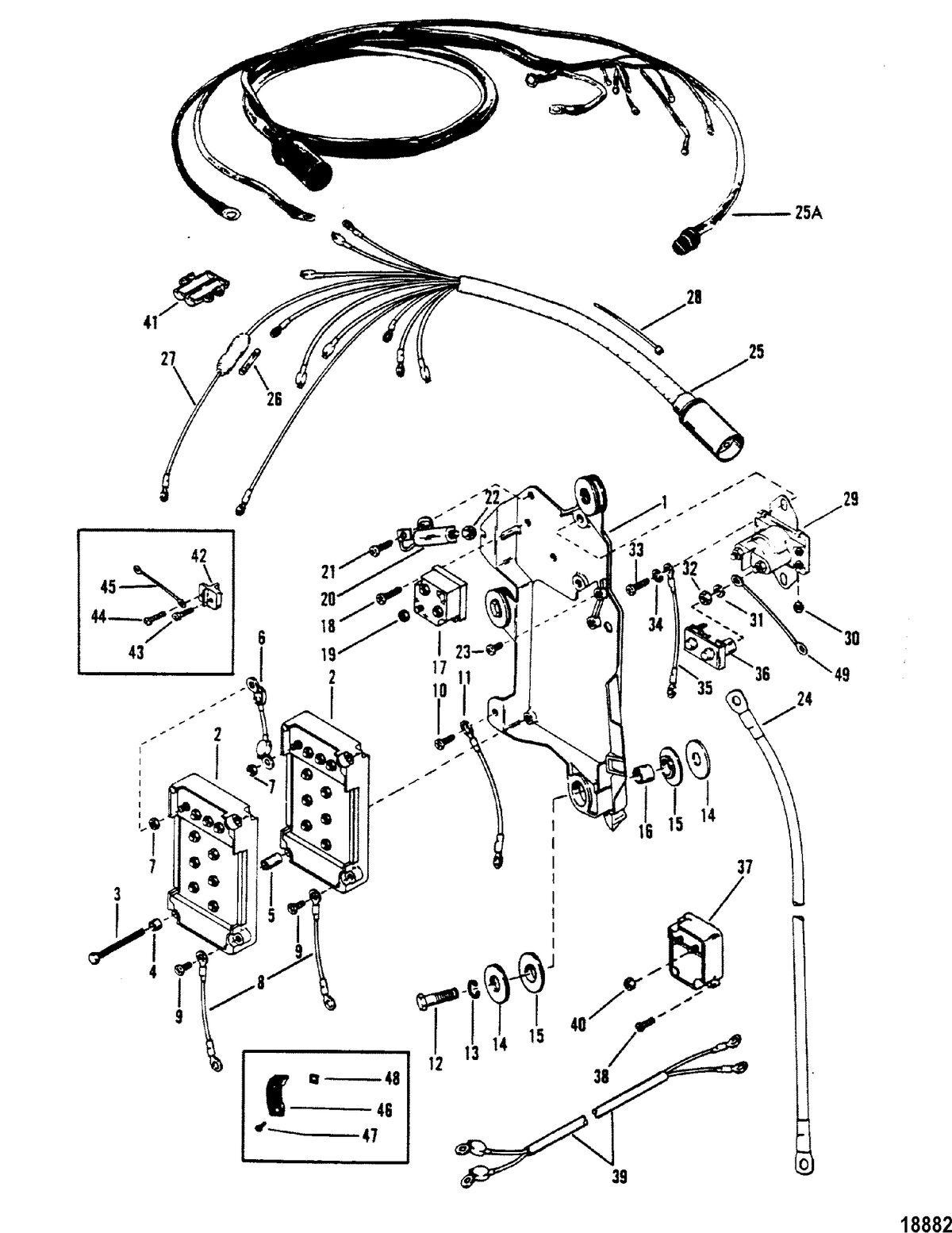 MERCURY/MARINER 175 H.P. V-6 (1976-1988 COMBINED BOOKS) Wiring Harness, Starter Solenoid and Rectifier